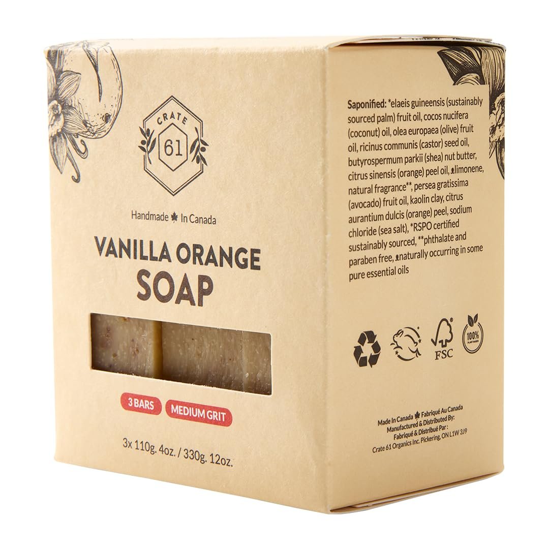 Crate 61 Organics, Handmade in Canada, Plant Based Cold Process Natural Bar Soap For Face And Body, With Premium Essential Oils, For Men And Women 3 Pack (Vanilla Orange) - Image 3