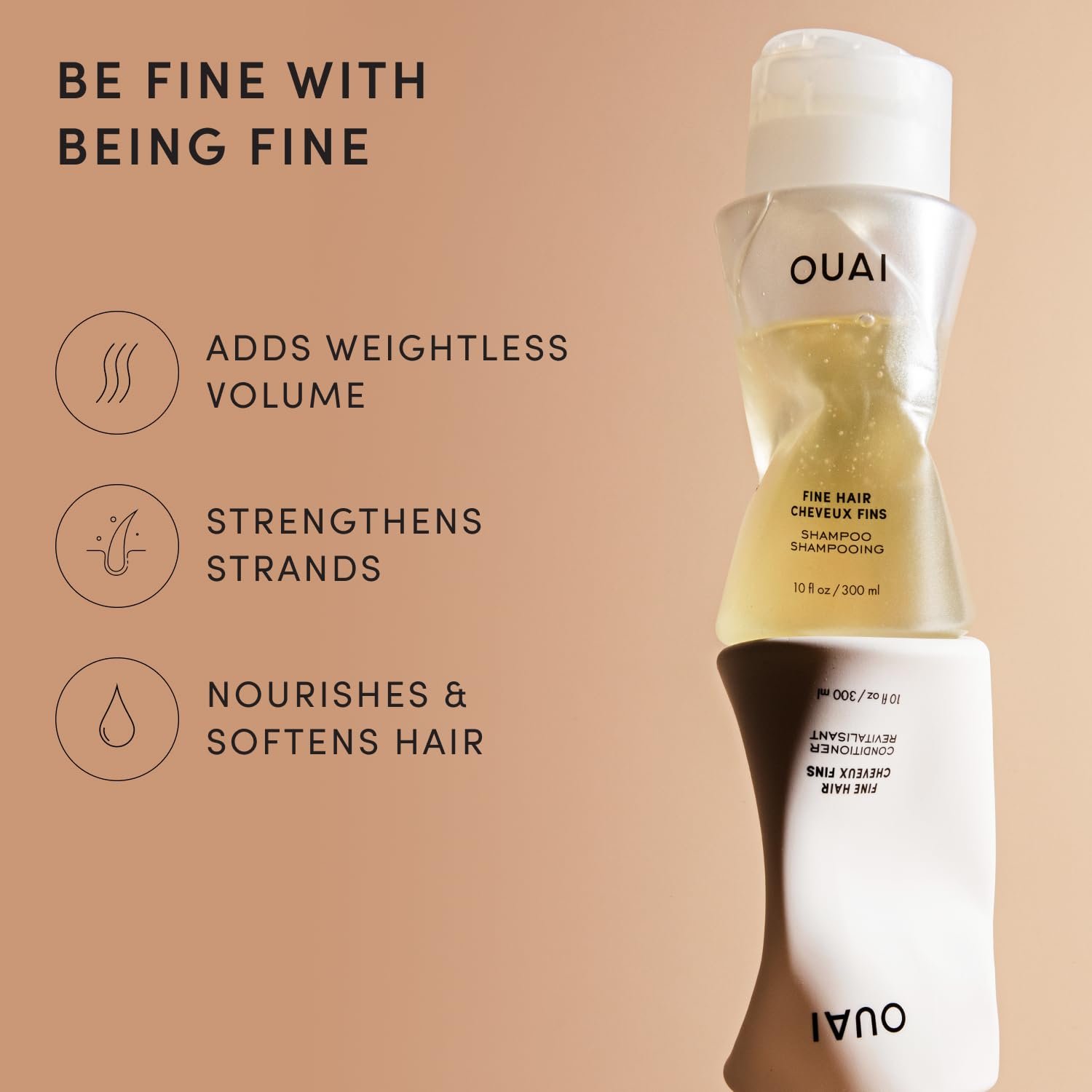 OUAI Fine Hair Shampoo & Conditioner Set, Travel Size - Volumizing Shampoo & Conditioner - With Strengthening Keratin, Biotin & Chia Seed Oil - Sulfate, Paraben & Phthalate Free (3 Oz) - Image 3