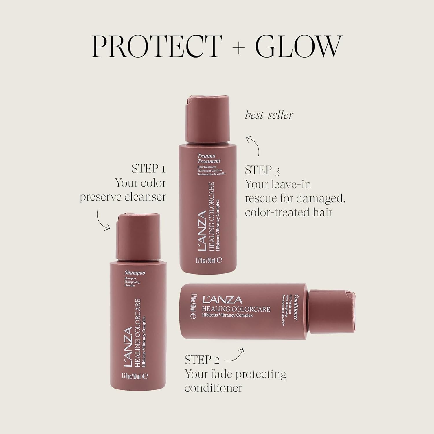 L'ANZA Healing Colorcare Mini Hair Care Kit, Color-Safe Shampoo, Conditioner & Trauma Treatment Leave-In for Dry, Damaged or Treated Hair, Anti-Fade Formula Moisturizes, Adds Vibrance & Shine - Image 2