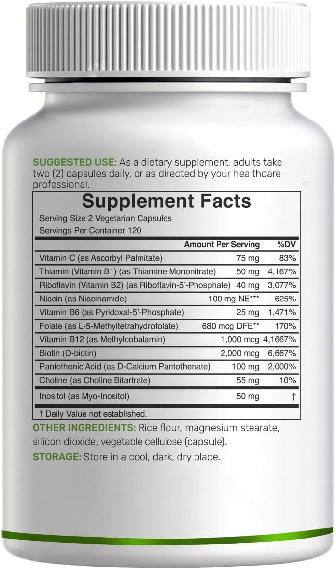 Bioactive Vitamin B Complex for Men & Women, 240 Veggie Capsules - Methylated B Complex & Esterified Vitamin C – High Potency & Easy Absorption – Immune, Energy & Metabolism Supplement – Non-GMO - Image 7