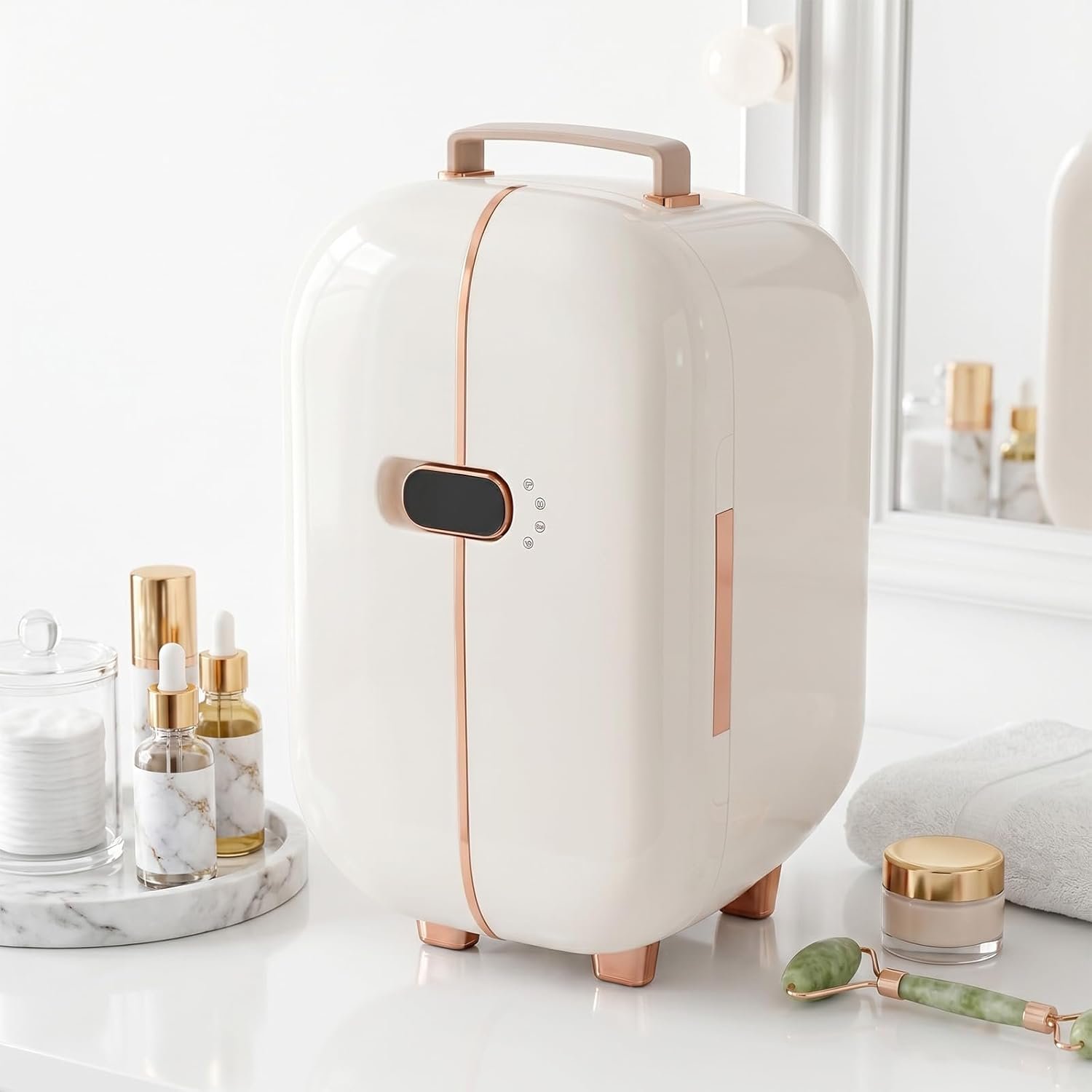 Portable Skincare Fridge, 3 Operating Modes with 360° Cycle Drying Mini Fridge, With 5 Door Racks, Low noice, Ideal for Makeup, Cosmetic Beauty, Skin Care, White