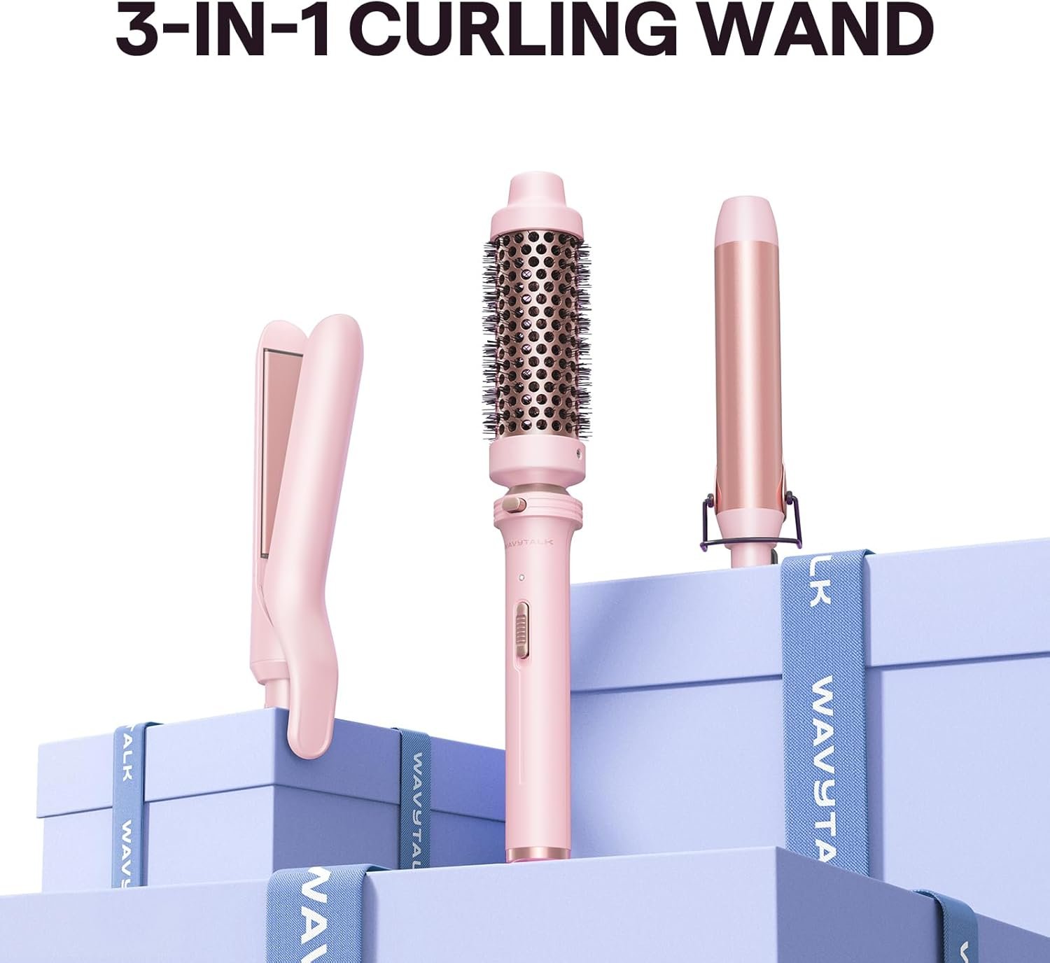 Wavytalk 3 in 1 Curling Wand Set, Multi Curl, Curling Iron Set with Heated Round Brush, Flat Iron Hair Straightener, 1 1/4 inch Curling Iron, Dual Voltage Hair Curler(Pink) - Image 8