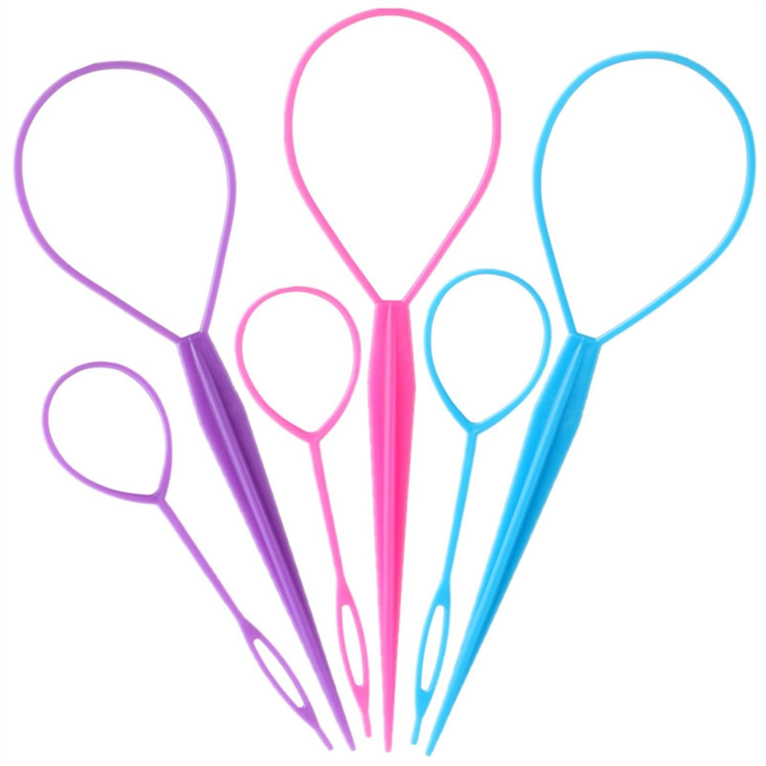 Aigee 6pcs Topsy Tail and Hair Loop Styling Tool Set - Ponytail Makers, French Braid Loops in Large and Small, Hair Pull Through Tools (Pink, Blue, Purple) for Women and Girls - Image 2
