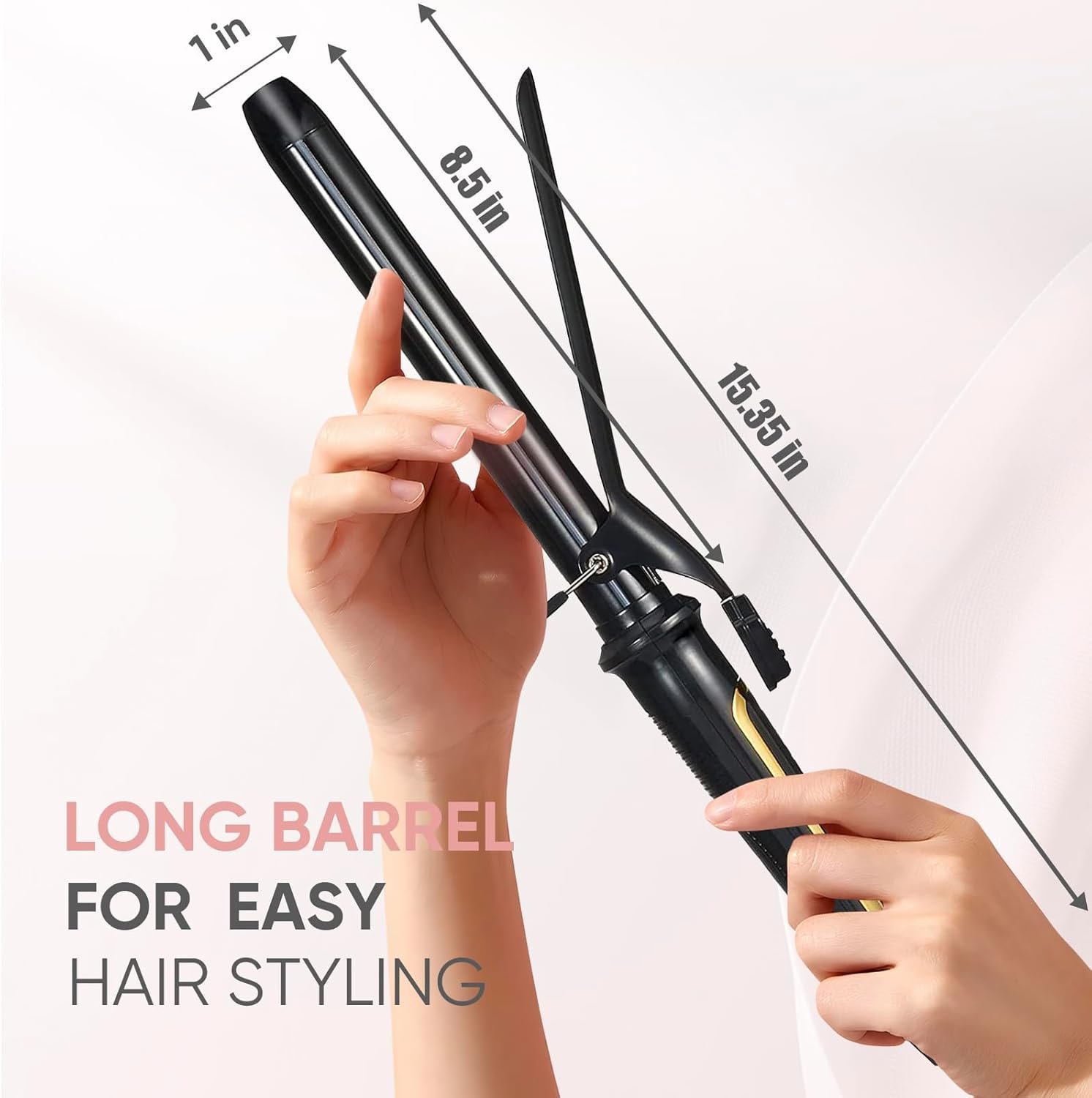 Lanvier 1 Inch Extra Long Hair Curling Iron with Ceramic Tourmaline Barrel, Professional Hair Curler up to 450°F with Dual Voltage for Worldwild Use, Hair Waving Style Tool for Girls&Women–Black - Image 2