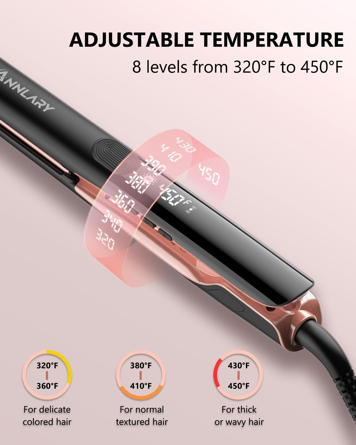 Annlary Hair Straightener 1 Inch Flat Iron and Curler 2 in 1 Titanium Ceramic Ionic Dual Voltage Straightener with Heat-Resistant Silicone, for Less Frizz, Shinier & Smoother - Image 3