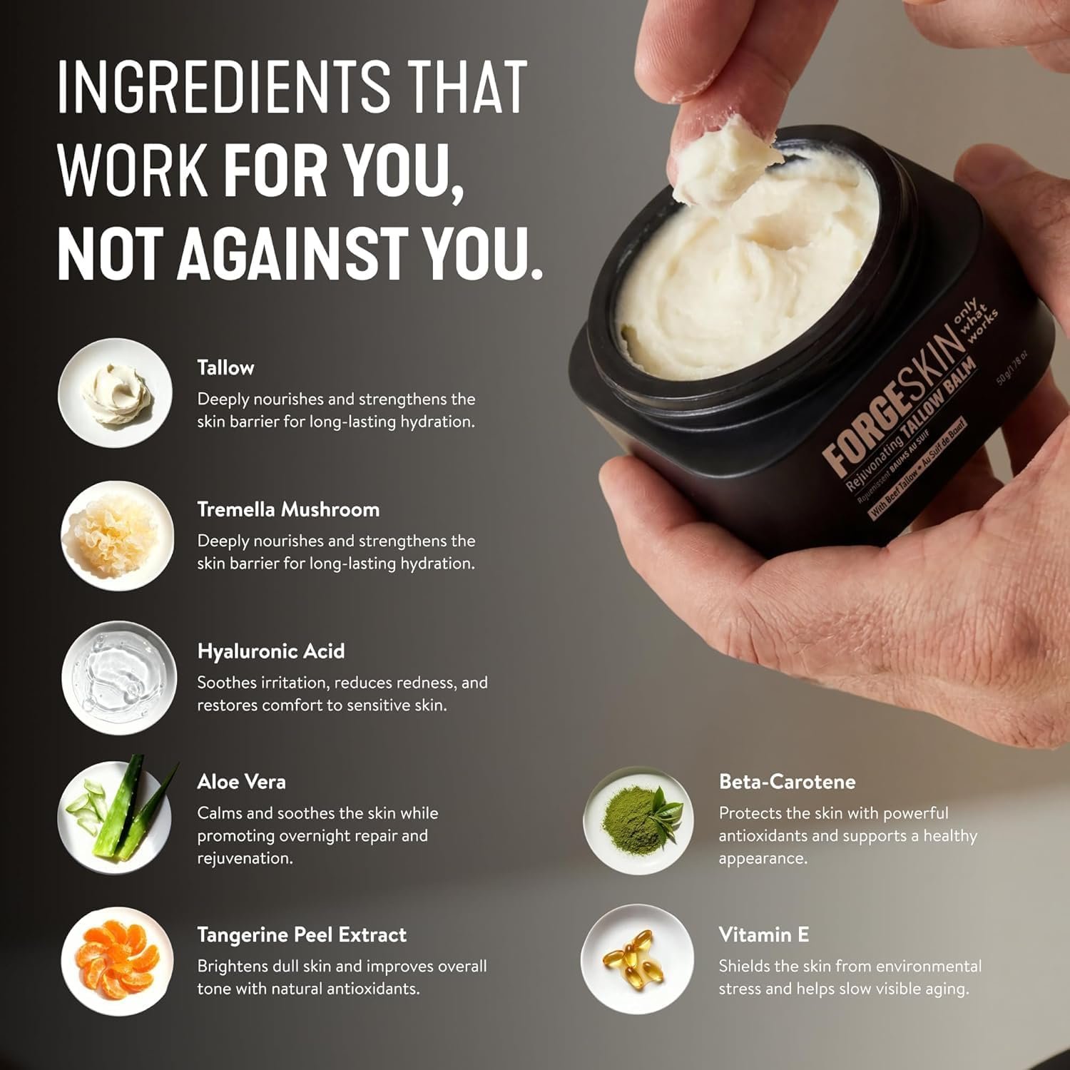 Forge Skin Beef Tallow Balm Moisturizer for Men Skin Care - Face + Body Anti Aging Wrinkle Defense, Hydration Cream - Natural Skincare Lotion (1.7 OZ) - Image 3