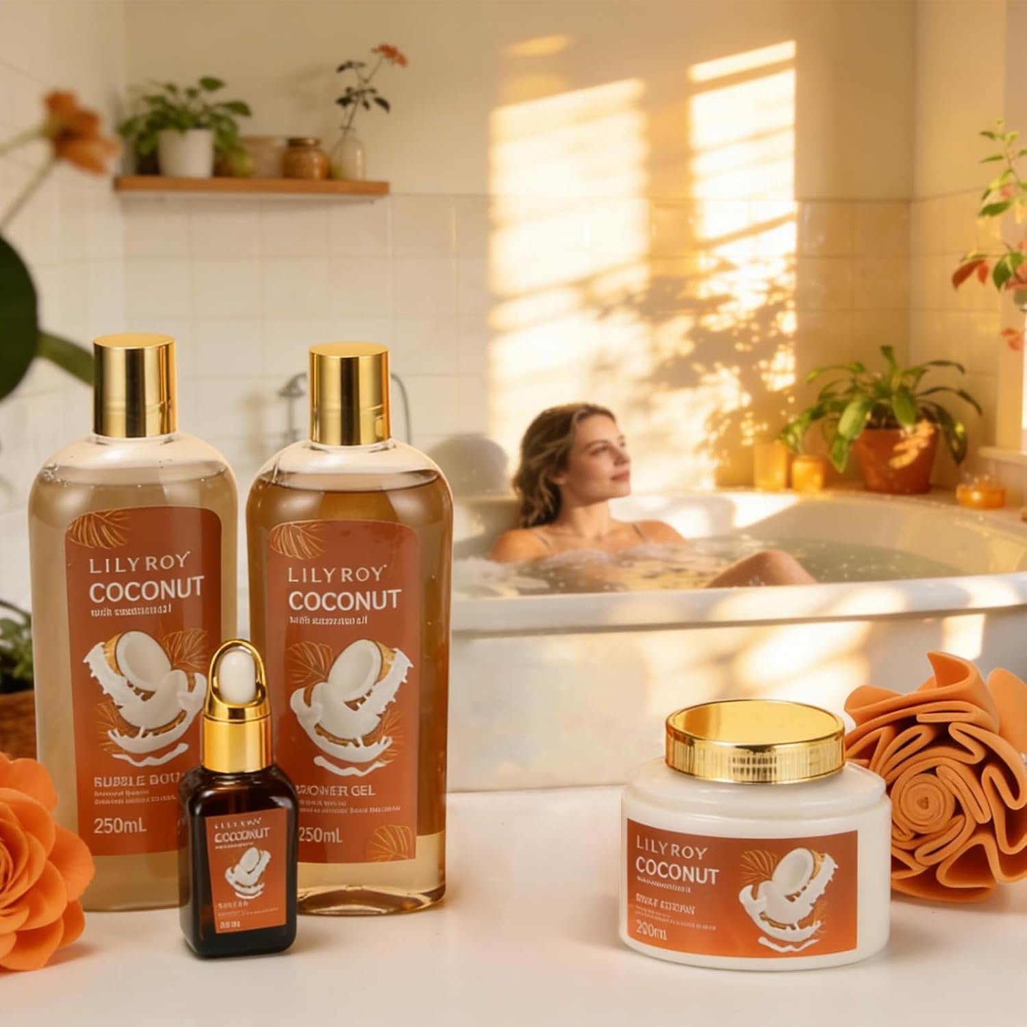 Mother's Day Gift Basket for Women, Gifts for Women - 7Pcs Coconut Bath and Body Spa Gift Basket for Women & Men Self Care Spa Kit | Valentines Day, Fathers Day, Birthday, Christmas Gifts for Her Him - Image 4