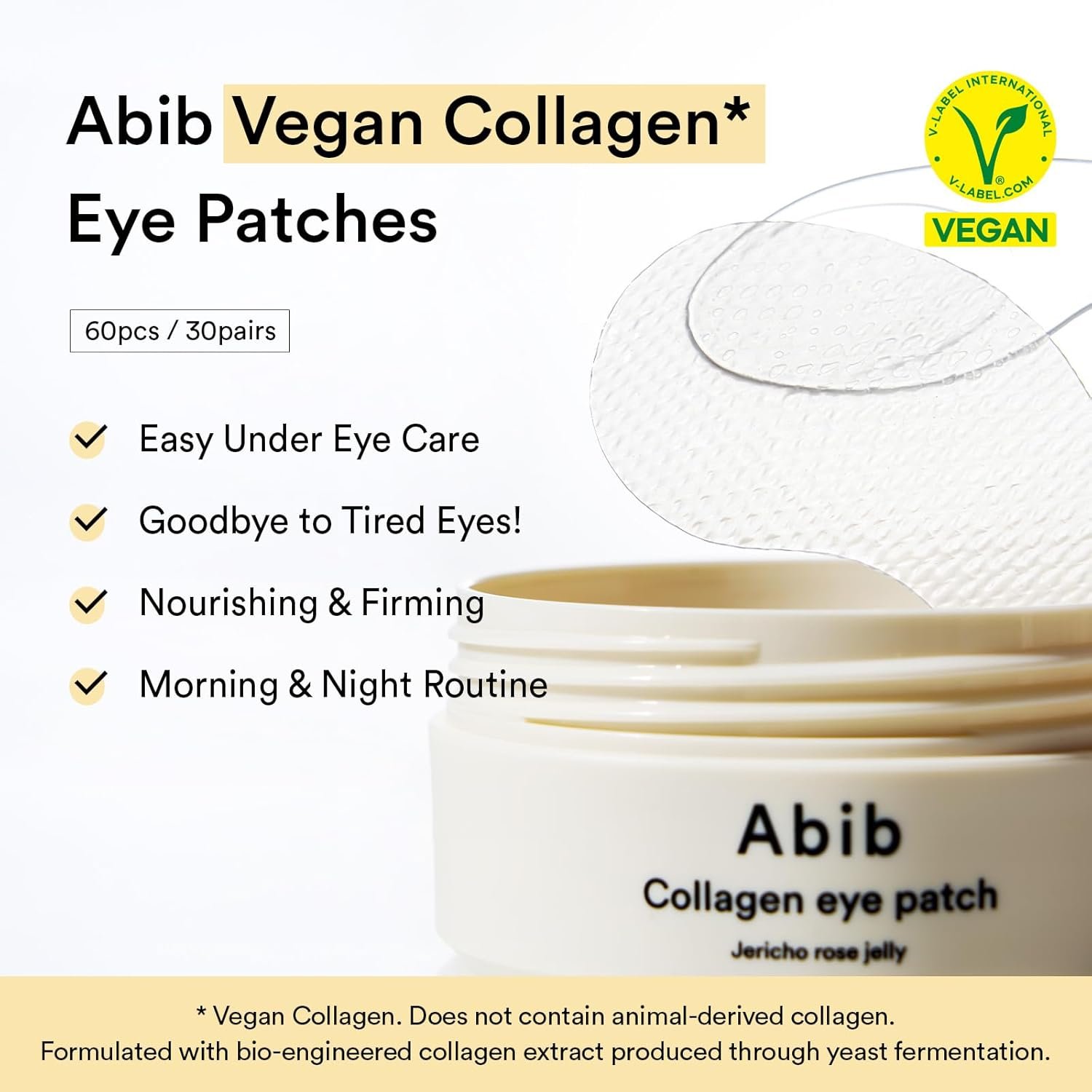 Abib Vegan Collagen Eye Patches for Wrinkles & Fine Line with Jericho Rose Jelly & Peptides, 60 Count, Korean Skin Care - Image 3