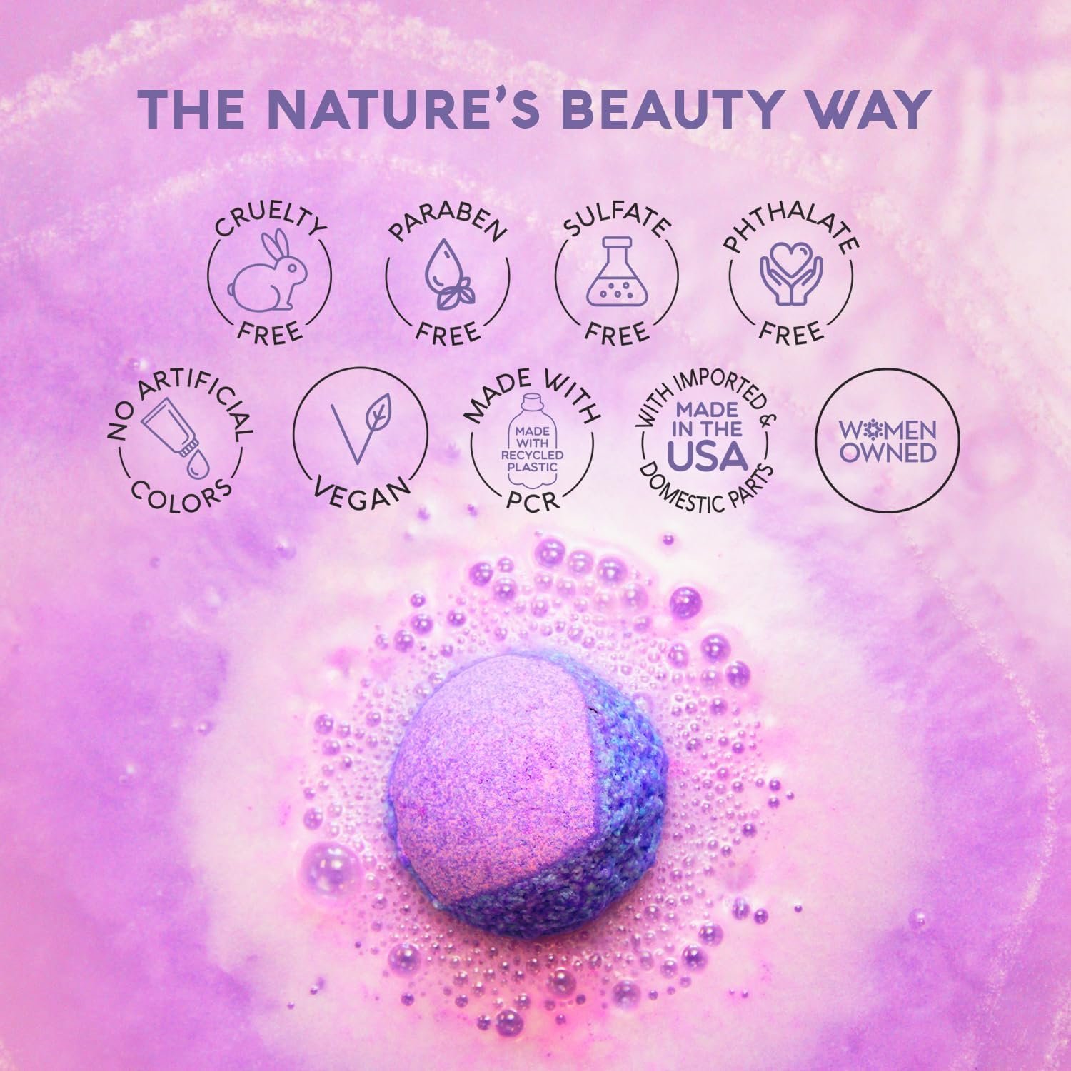 Nature's Beauty Lavender & Rosemary Bath Bomb Multi-Pack - Luxury Fizzy Spa Bath Bomb to Help Calm, Soothe + Revive Dull and Dry Skin Made with Coconut Oil & Witch Hazel, 5.5 oz (4 Pack) - Image 5
