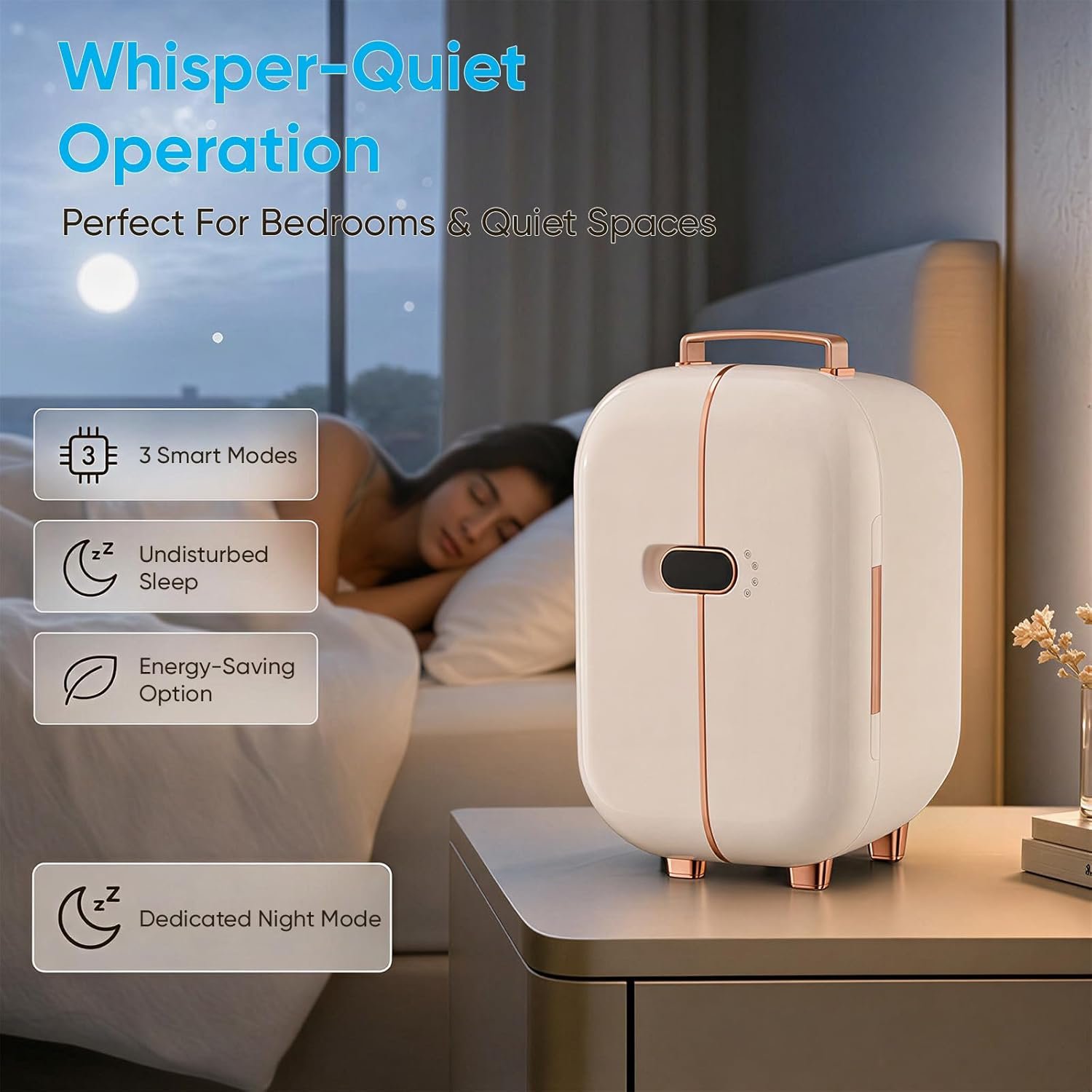 Portable Skincare Fridge, 3 Operating Modes with 360° Cycle Drying Mini Fridge, With 5 Door Racks, Low noice, Ideal for Makeup, Cosmetic Beauty, Skin Care, White - Image 4