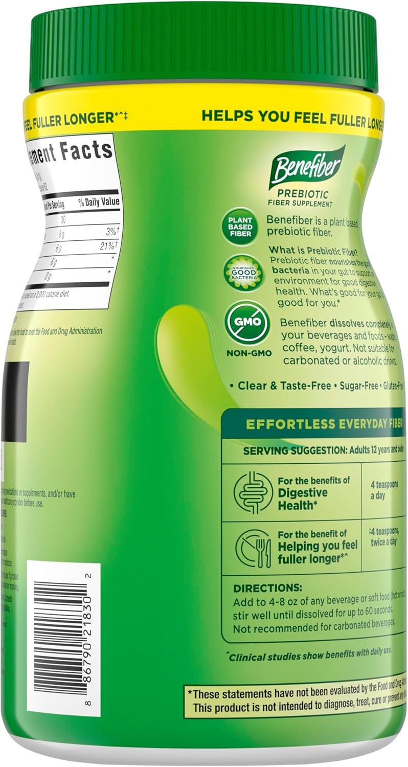 Benefiber Daily Prebiotic GLP-1 Friendly Fiber Supplement Powder for Digestive Health, Unflavored - 250 Teaspoons (17.6 Ounces) - Image 16