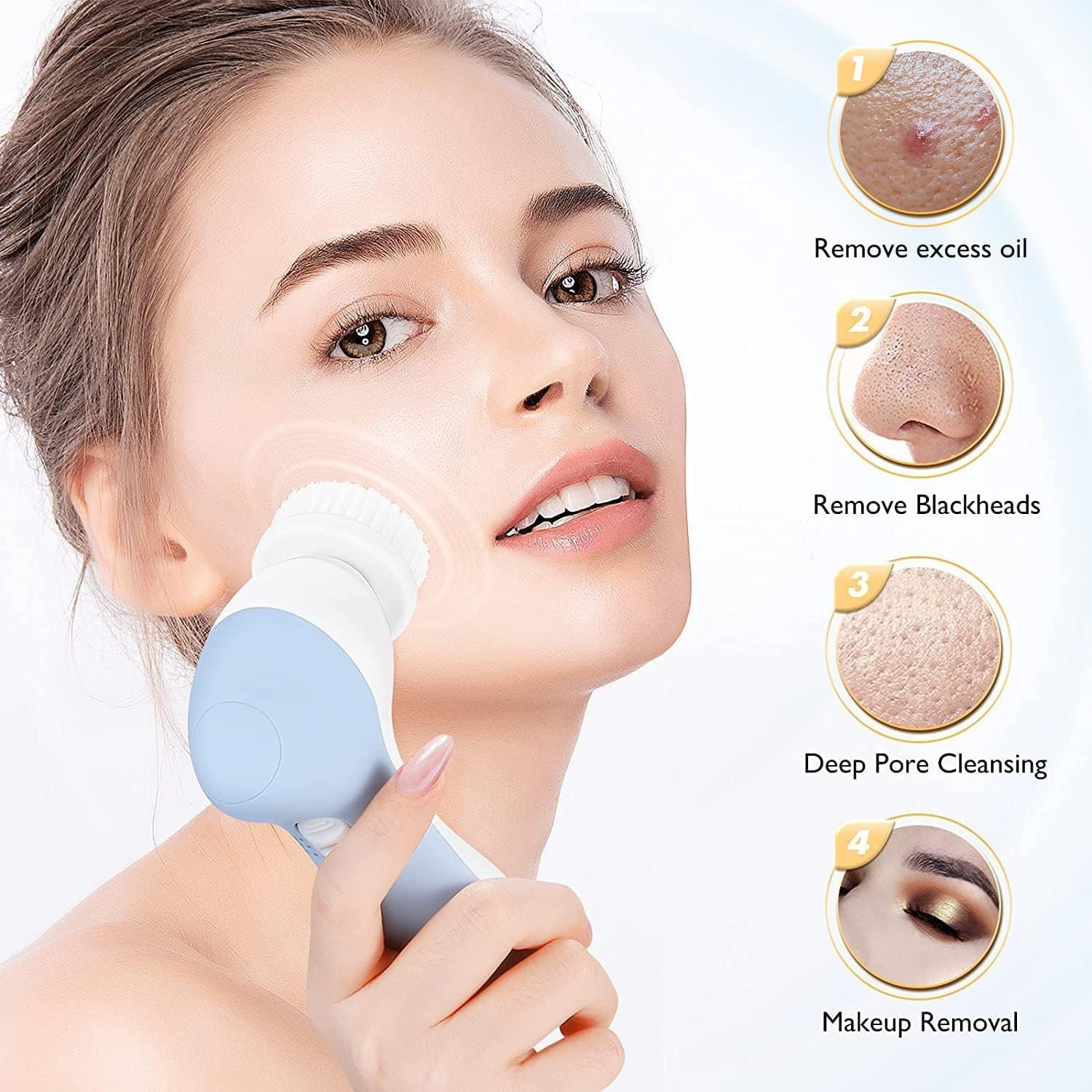 COSLUS Facial Cleansing Brush Silicone Face Scrubber: 7 in 1 FBS-D Electric Exfoliating Rotating Massage Device Waterproof Deep Cleaning Exfoliation Spa Machine - Electronic Skin Care Wash System - Image 3