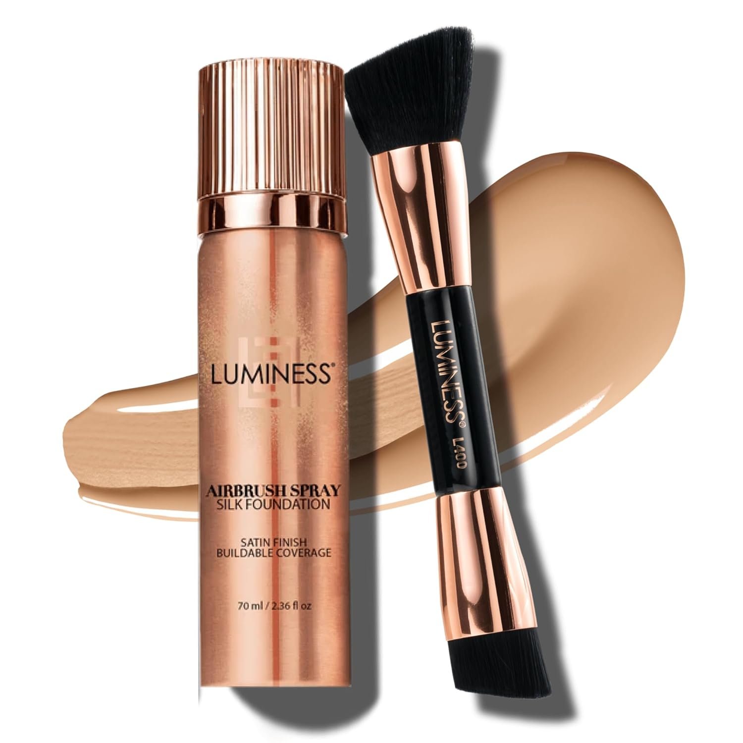 LUMINESS Face Time All In One Makeup Kit - Includes Face Palette, Airbrush Foundation, and Makeup Brush - Long-Wearing, Silky, Soft, Easy to Blend, 3-PC Make Up Set (03 - Light Medium) - Image 3