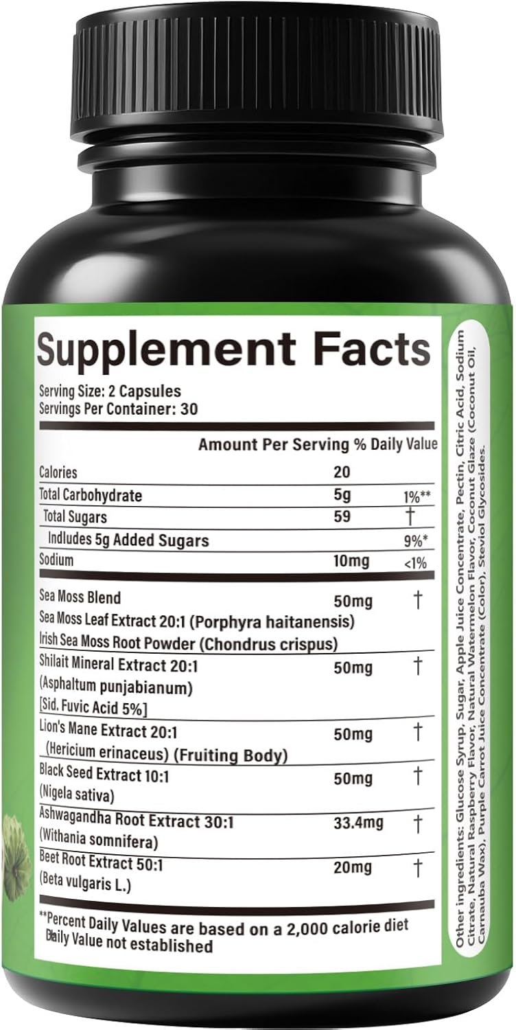 Soursop Capsules with 24-in-1 Herbal Blend - Includes Graviola, Shilajit, Sea Moss, Lions Mane, Turmeric, Ashwagandha, Ginger, Manuka Honey - Vegan, Non-GMO Dietary Supplement - 60 Capsules (01) - Image 9