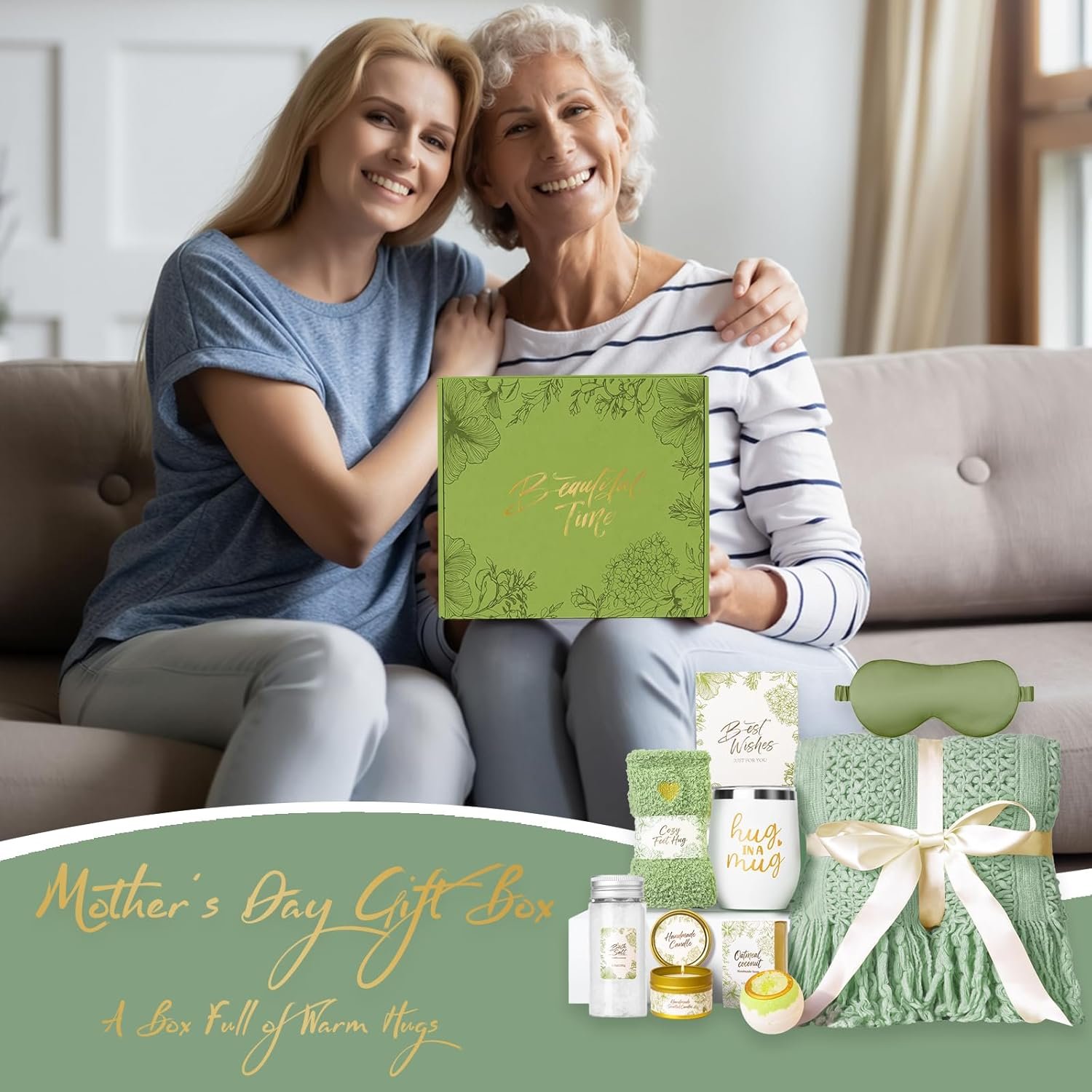 Mothers Day Gifts for Mom Wife Grandma, Self Care Gift Baskets for Women - Knitted Throw Blanket Spa Set, Get Well Birthday Care Package for Her Friend Sister - Image 3
