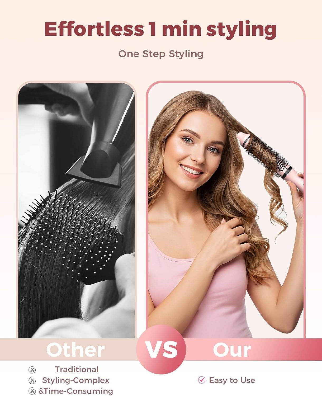 Bopcal Dual Voltage Thermal Brush, 1.5" Heated Round Brush for Smooth Blowout Look, Hot Brush for Volume, Soft Curls & Polished Ends, Negative Ions, 6 Heat Settings, Auto Shut-Off - Image 4