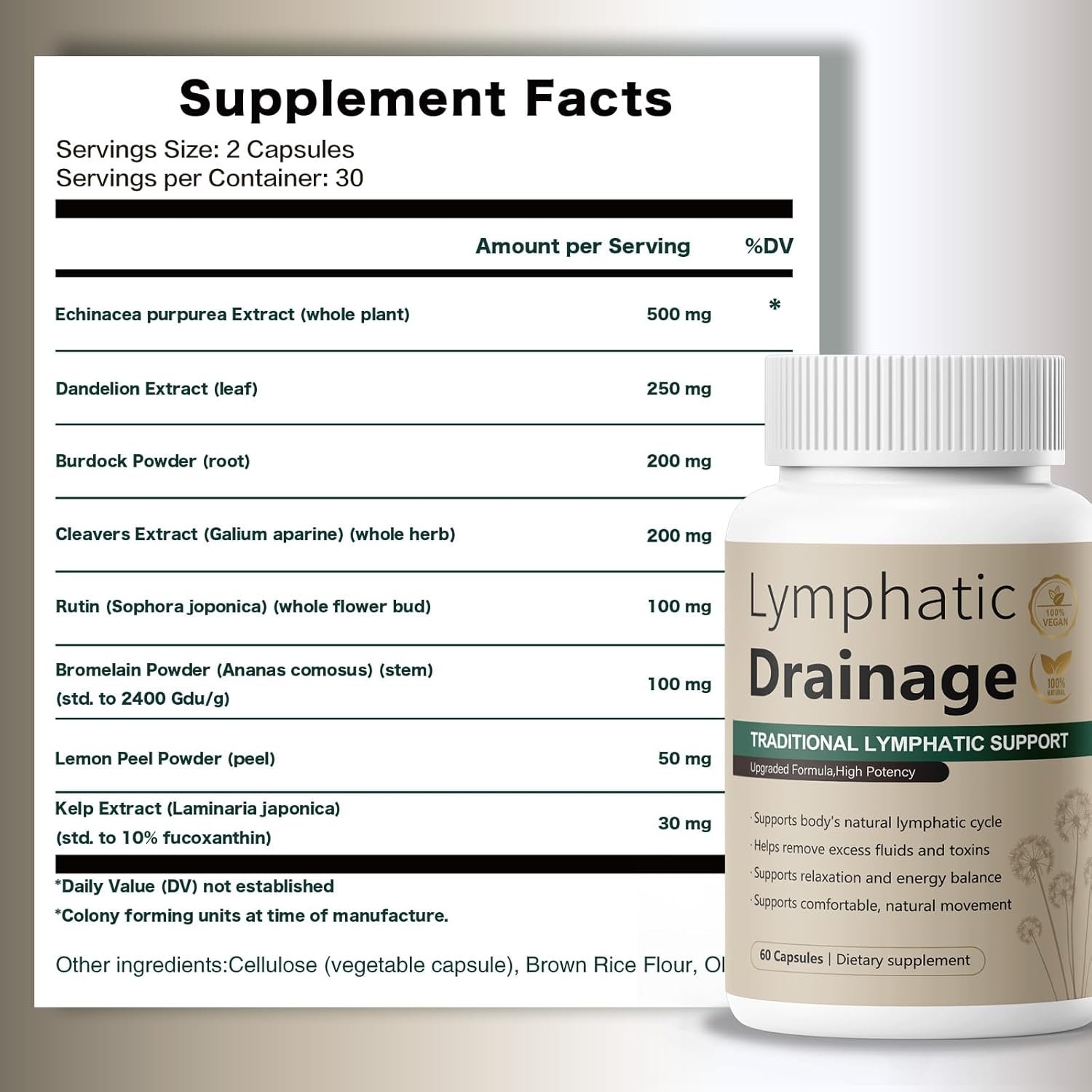 Lymphatic Drainage Capsules Natural Herbal Supplement for Fluid Balance & Immune Health and Daily Lymphatic Wellness, with Echinacea, Dandelion, and Burdock 60 Capsules - Image 9