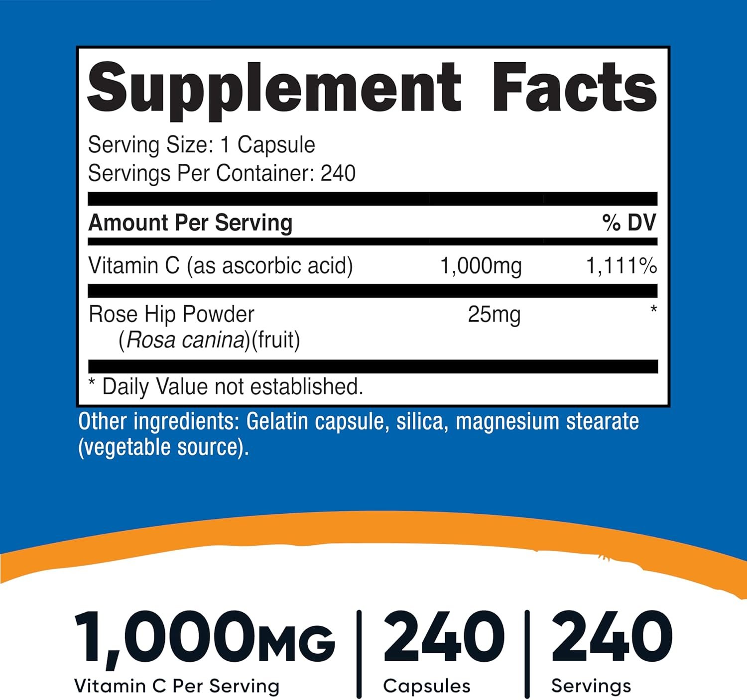Nutricost Vitamin C with Rose Hips 1025mg, 240 Capsules - Vitamin C 1,000mg, Rose Hips 25mg, Premium, Non-GMO, Gluten Free Supplement - Image 2