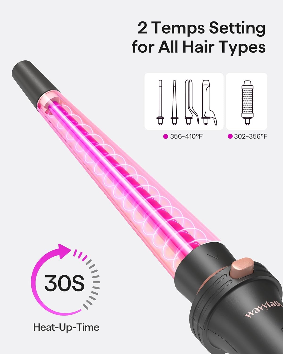 Wavytalk 5 in 1 Curling Iron Set with Thermal Brush and 4 Interchangeable Ceramic Curling Wands (0.5'-1.25'), Instant Heat Up Hair Curling Iron, Rose Gold - Image 3