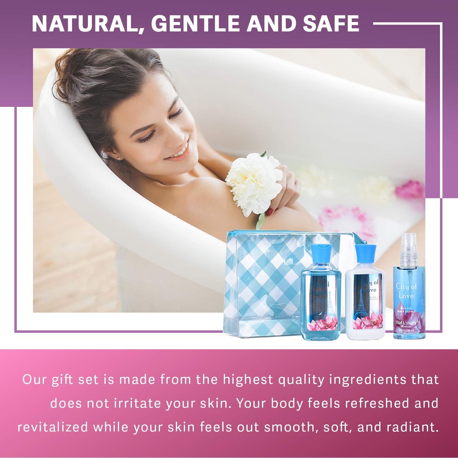 Bath and Body Gift Set for Women & Girls, City of Love Spa Set, Personal Self Care Travel Kit, 3PCS Set with Shower Gel, Body Lotion, Body Mist - Mother's Day Birthday Gifts for Her - Image 4