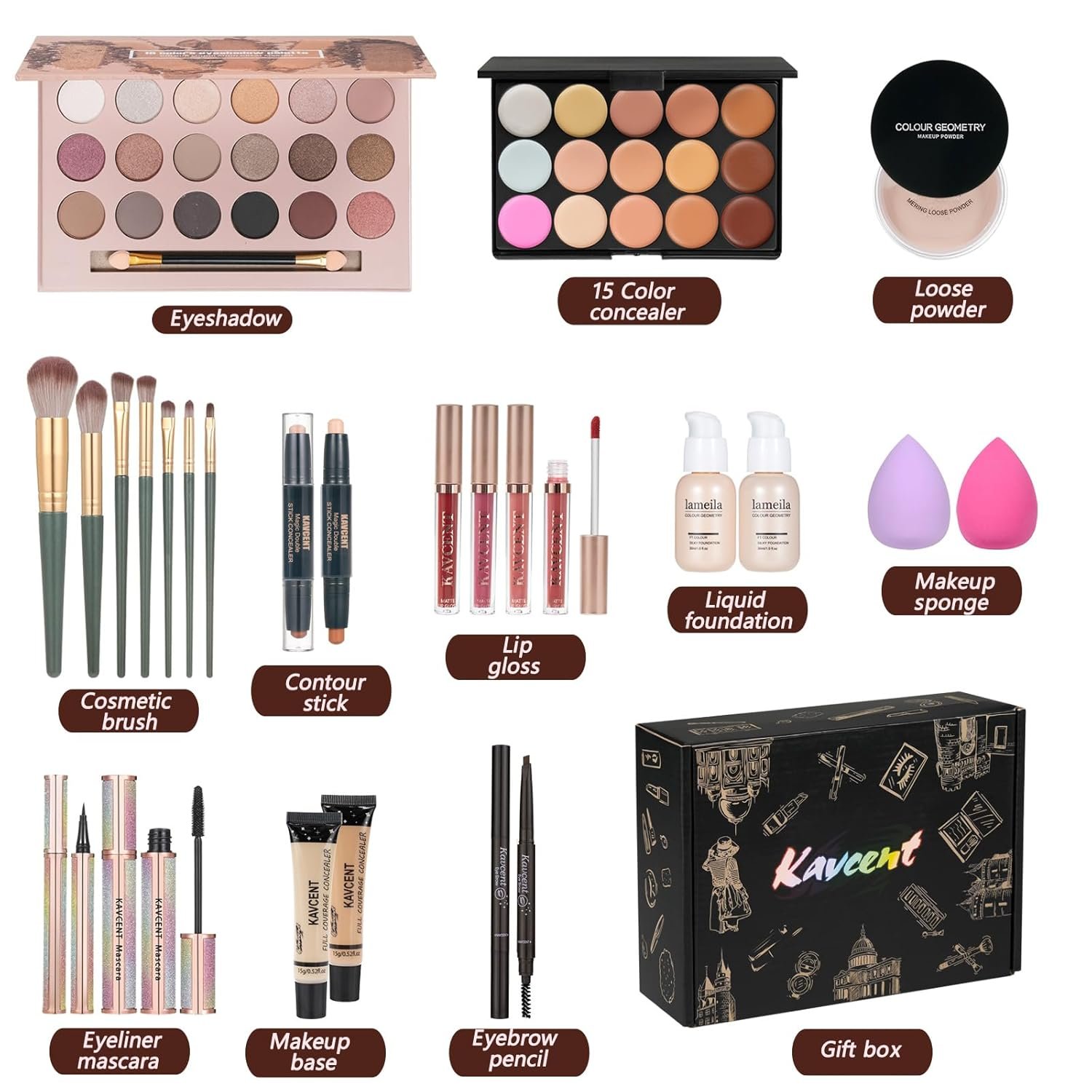 KAVCENT Makeup Kit Makeup Sets for Teens Makeup kits for Women Teenagers Make up Eyeshadow Palette Foundation Concealer Lipgloss Loose Powder Makeup Kit for Women Full Kit - Image 2