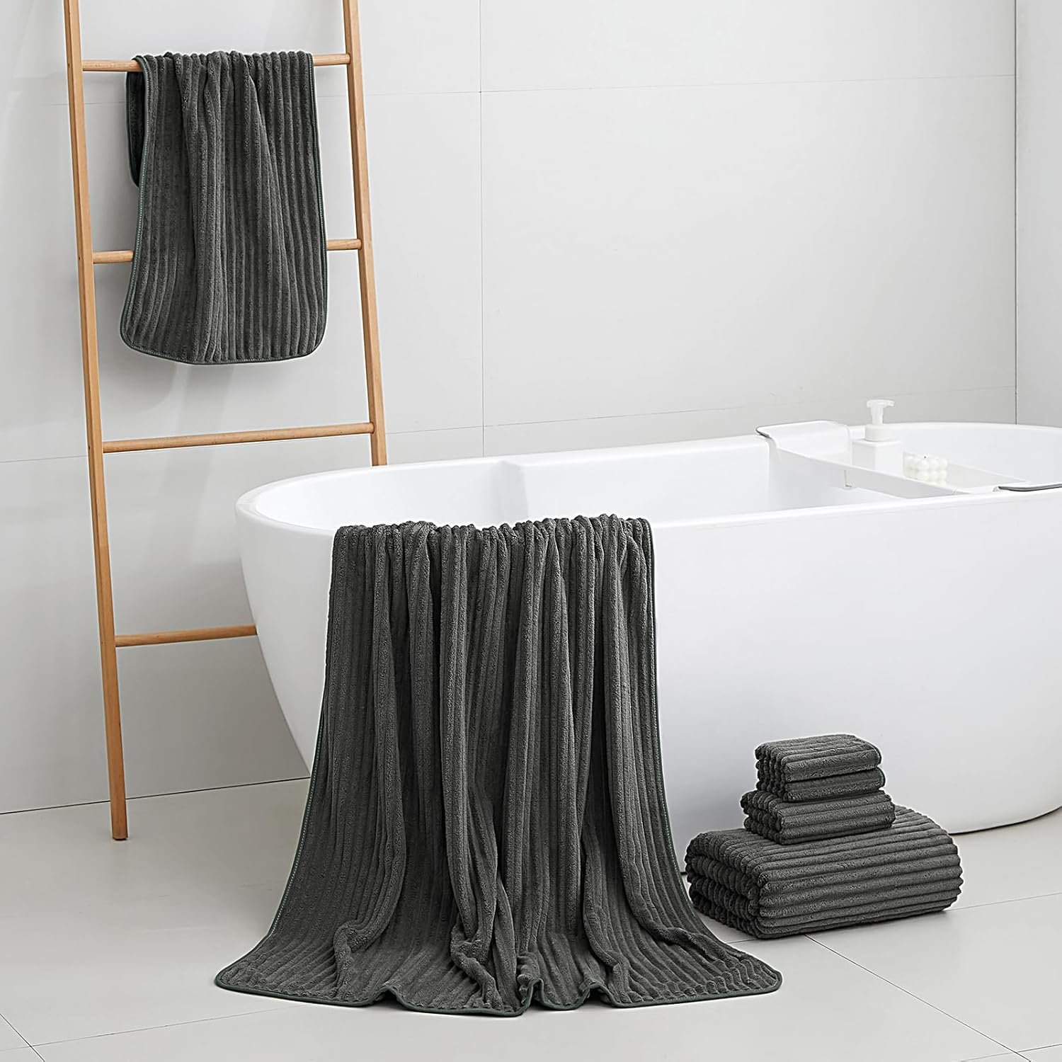 Extra Large Bath Towel Set of 6 (40"x80"),Oversized Bath Sheet Super Soft Highly Absorbent Microfibers Quick Dry Luxury Shower Towel for Bathroom Spa Gym Hotel Yoga (Charcoal Gray, 6Piece) - Image 2
