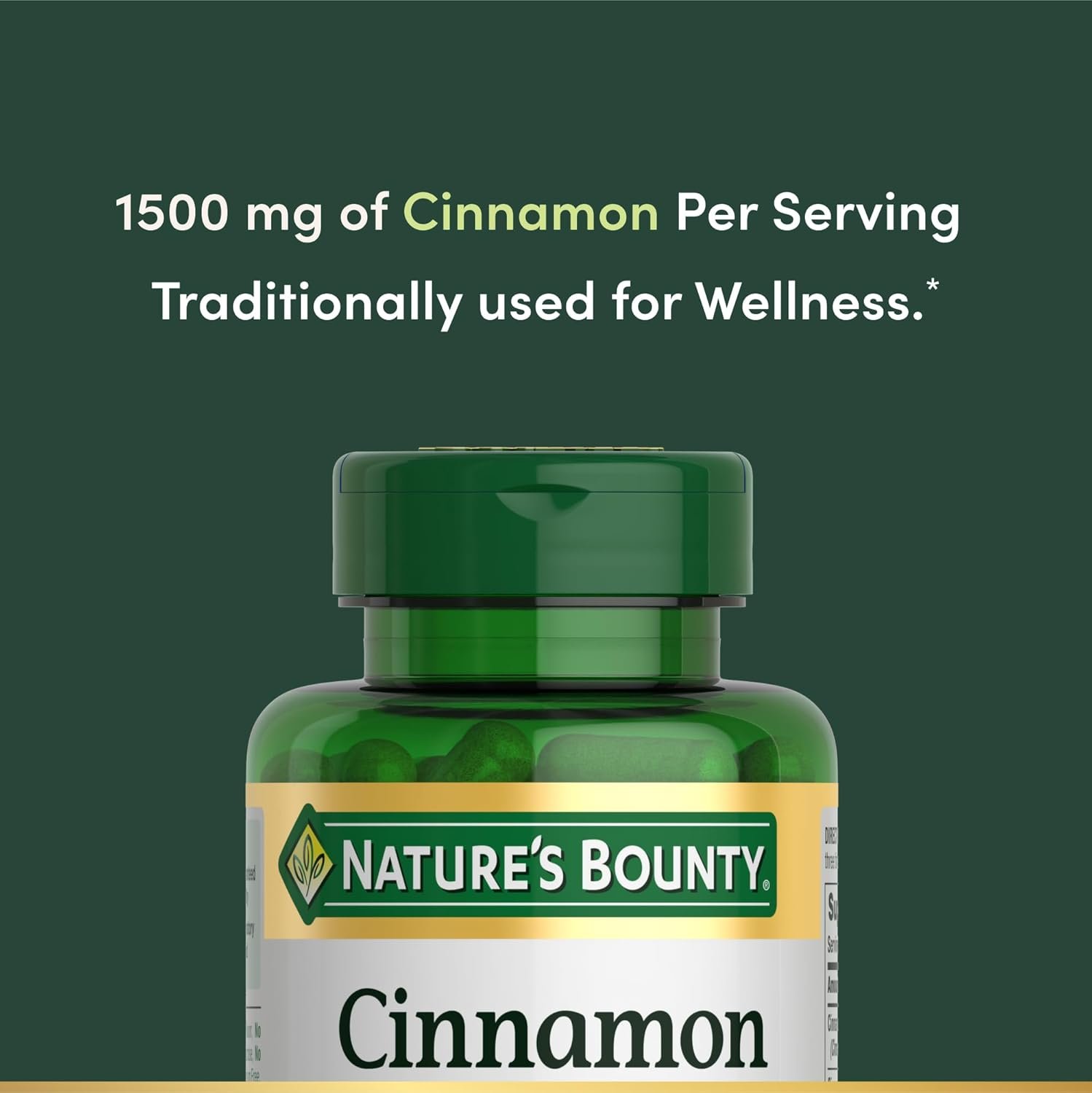 Nature's Bounty Cinnamon Capsules, Herbal Supplement, Supports Sugar Metabolism, 1500mg, 100 Capsules - Image 3