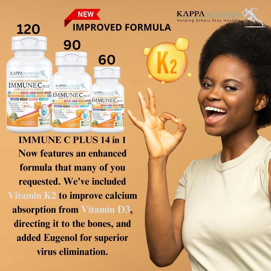 Quercetin 1,000mg, Vitamin C 1,000mg, Zinc 50mg, Vitamin D3 5,000iu, Selenium, Copper, Acerola, Ginger, Rutin, Bitter Orange, Rose Hips, Echinacea, Immune C Plus, 14 in 1 Immune C Plus (60 Count) - Image 2