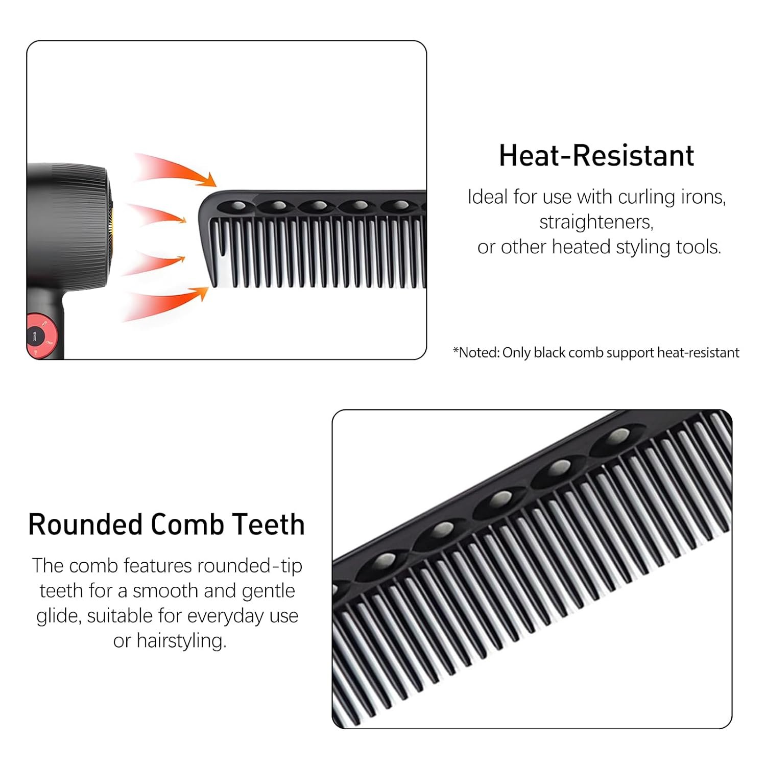 3-Piece Carbon Fiber Salon Hairdressing Comb Set - Fine Cutting Comb for Men & Women - Heat Resistant - Black, Grey, White - Image 2