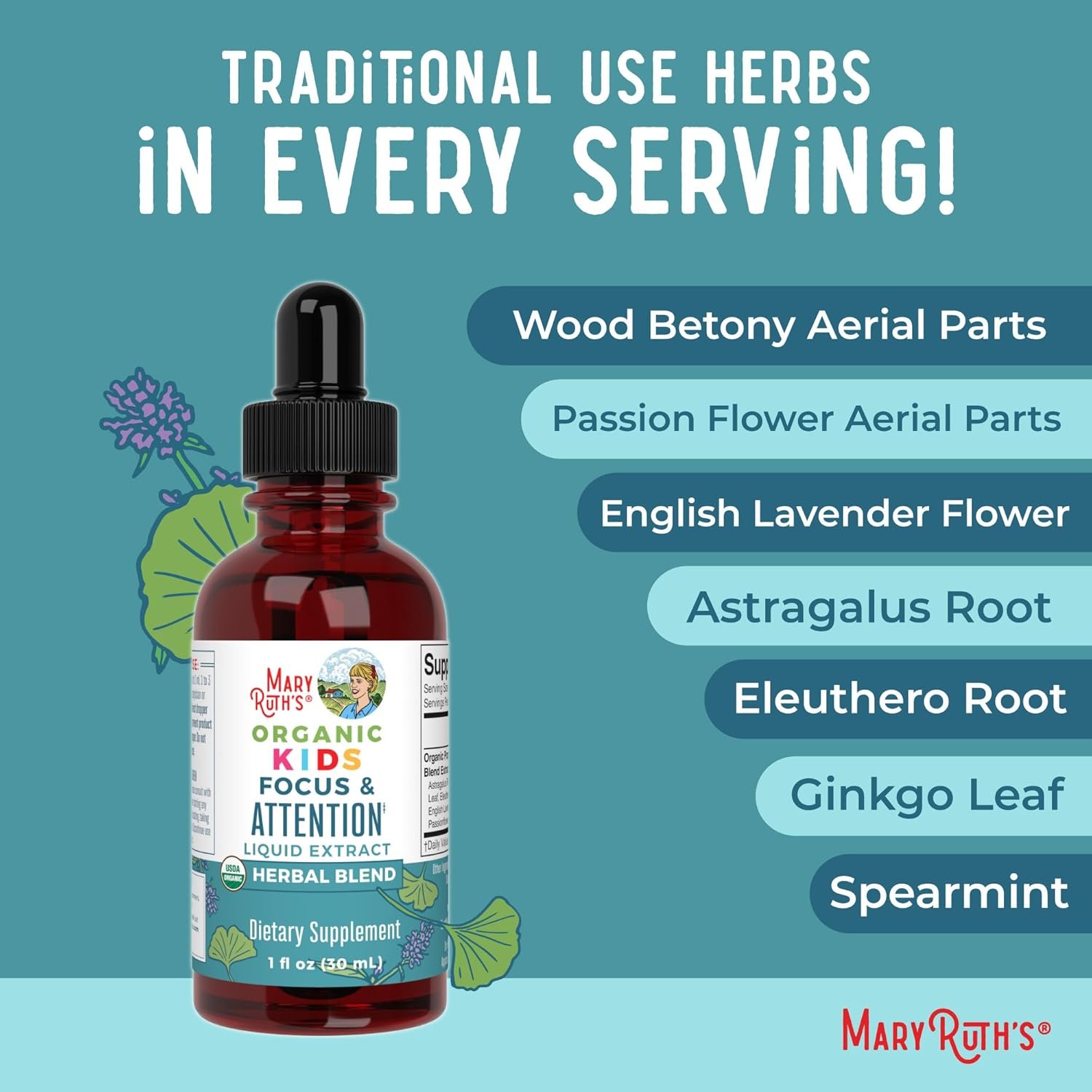 MARYRUTH'S Kids Focus & Attention Drops | USDA Organic Drops | Ginkgo Biloba | Rhodiola Root & Licorice Root | Adaptogenic | Calm | Vegan | Non-GMO | Gluten Free | 30 Servings - Image 7