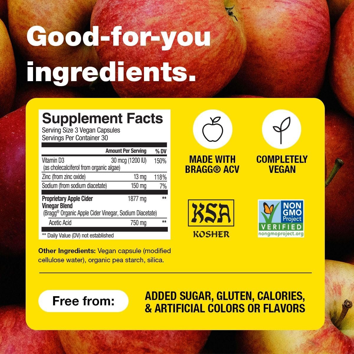 Bragg Organic Apple Cider Vinegar Capsules with Vitamin D and Zinc - 90 Count - Supports Immune System - Image 4