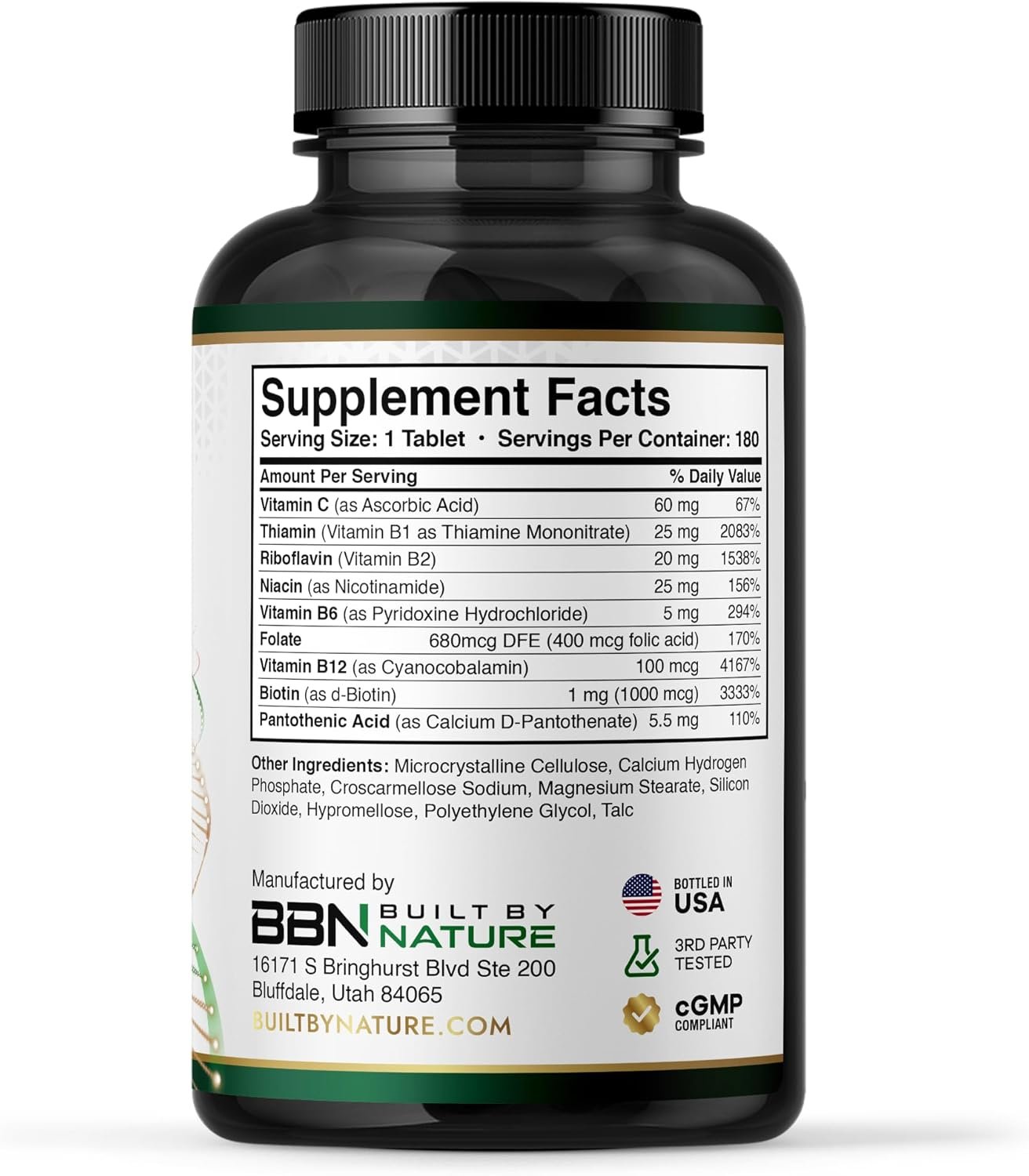 Built by Nature Vitamin B Complex – Super B Complex Vitamins for Women & Men – Energy, Stress & Immune Support – High Potency B Vitamins Complex with B12 – 180 Tablets - Image 5