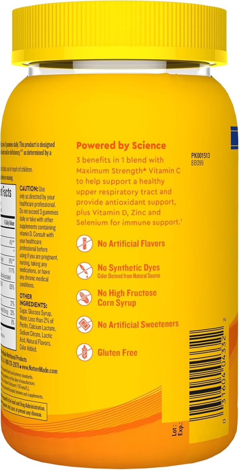 Nature Made Wellblends ImmuneMAX Gummies, Vitamin C, Zinc, and Vitamin D3, Immune Support Supplement, 42 Tangerine Flavor Gummies - Image 8