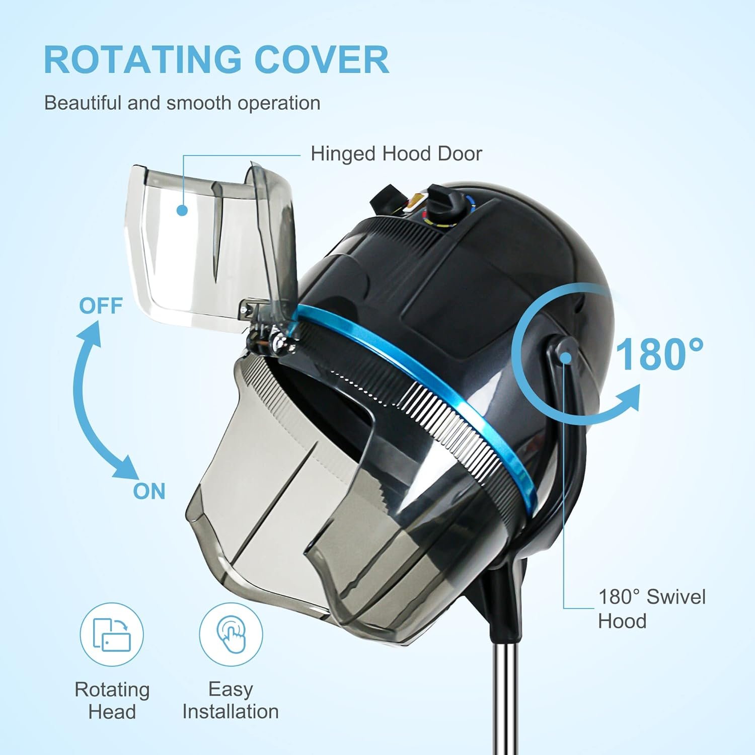 Nova Microdermabrasion Professional Hooded Floor Hair Dryer Adjustable Bonnet Hair Dryer Stand Up with Timer and Rolling Wheels for Beauty Spa Home Salon Equipment - Image 5