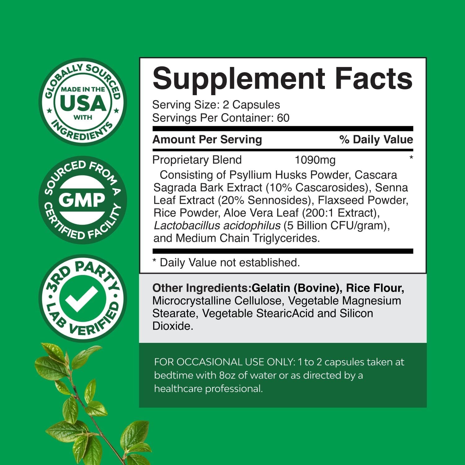 Herbal Laxative Capsules with Probiotics – Gentle Laxative for Women and Men with Senna Leaf, Psyllium Husk and Cascara Sagrada - Senna Pills for Colon Cleanse and Detox Support - 120 Count - Image 3