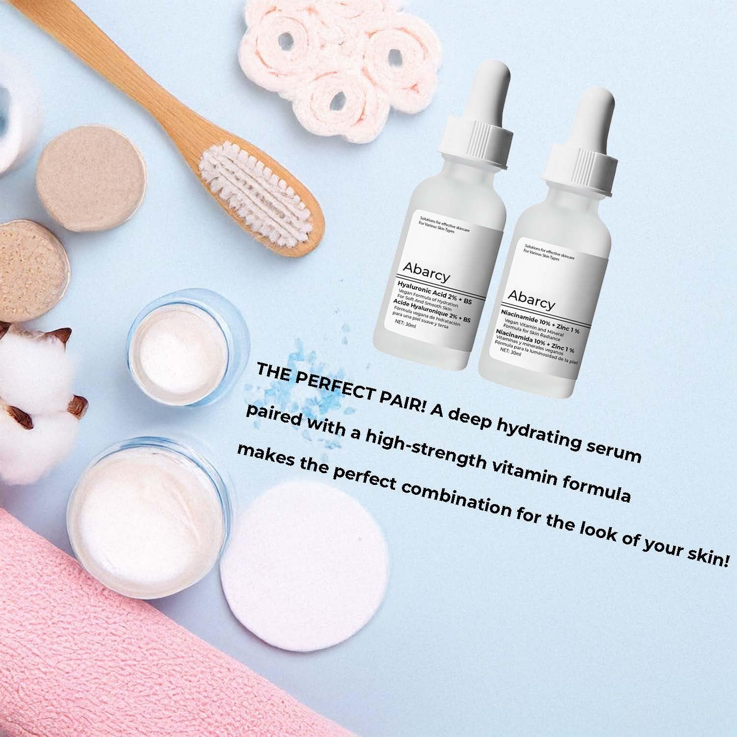 Bundle Face Care Set Facial Treatment: Hyaluronic Acid with 2% + Vitamin B5 and Niacinamide 10% + Zinc 1%, Hydrating Face Serum for Women Radient And Smooth Skin, Anti-Aging - Image 3