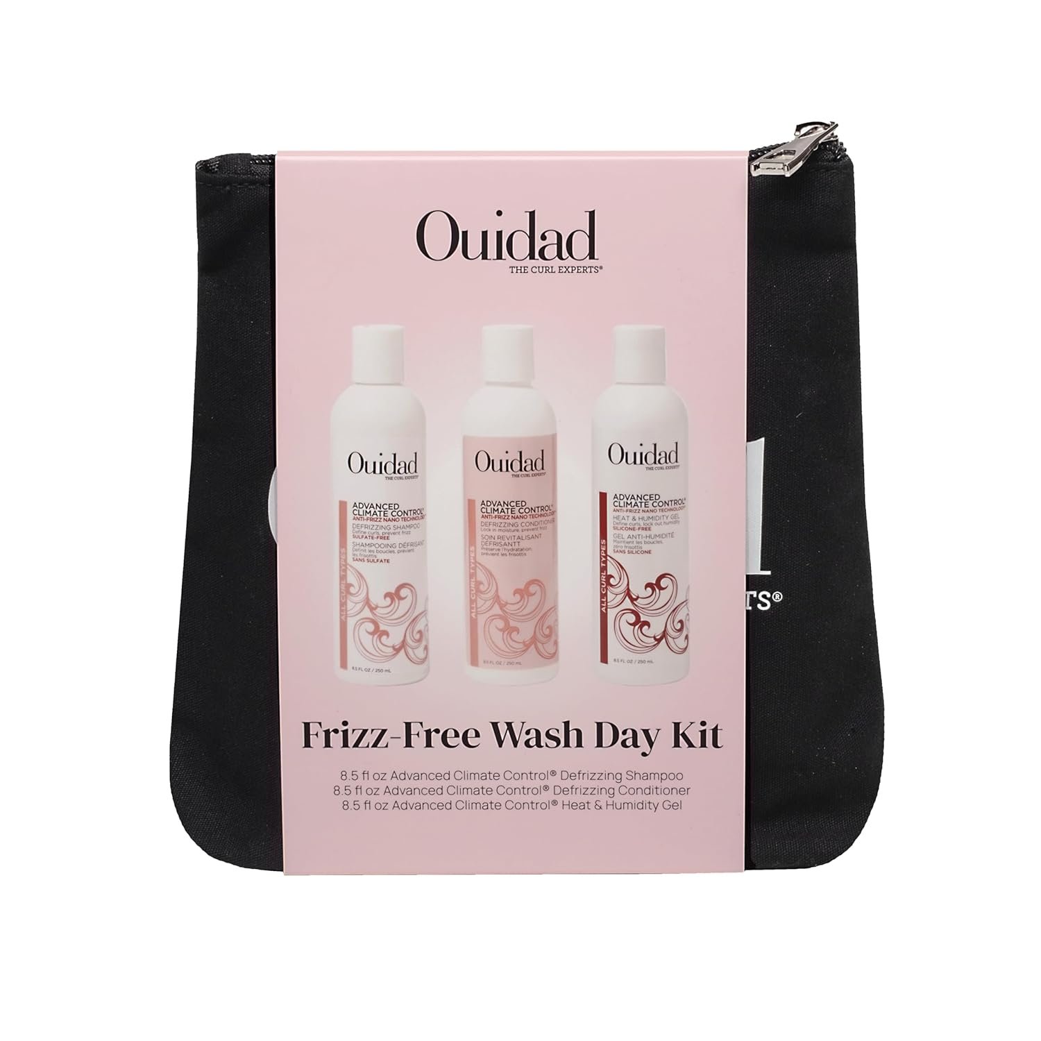 Ouidad Frizz-Free Wash Day Hair Care Kit for Curly Hair, Anti-Frizz Advanced Climate Control Shampoo, Conditioner & Gel, Defines Curls, Fights Humidity, Adds Shine – Includes Canvas Bag, 3-Piece Set - Image 10