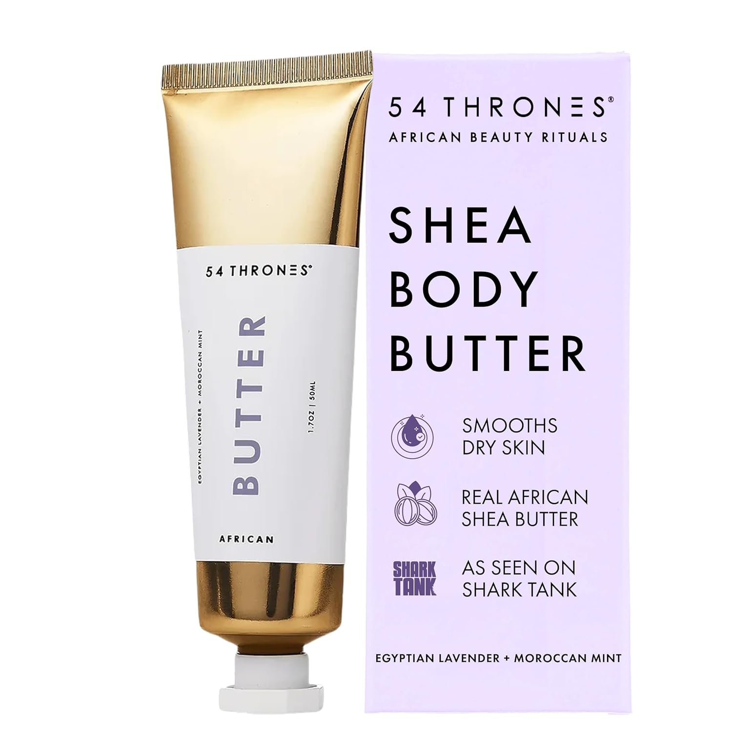 54 Thrones African Beauty Shea Butter, Intensive Dry Skin Support, Moisturizing Body Butter for Women, Moisturizing Body Balm and Cream, Locks in Moisture, Egyptian Lavender + Moroccan Mint, 1.7 oz