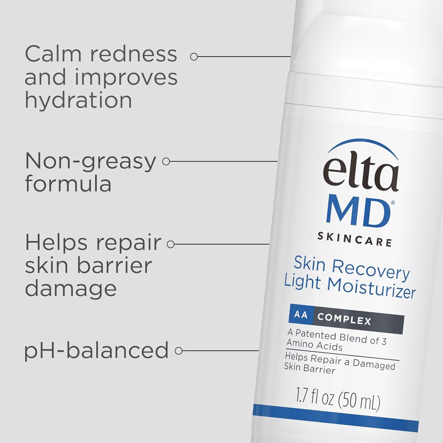 EltaMD Skin Recovery Light Face Moisturizer for Dry Skin, Oil Free Moisturizer for Face and Acne Prone Skin Care, 1.7 oz Pump - Image 3