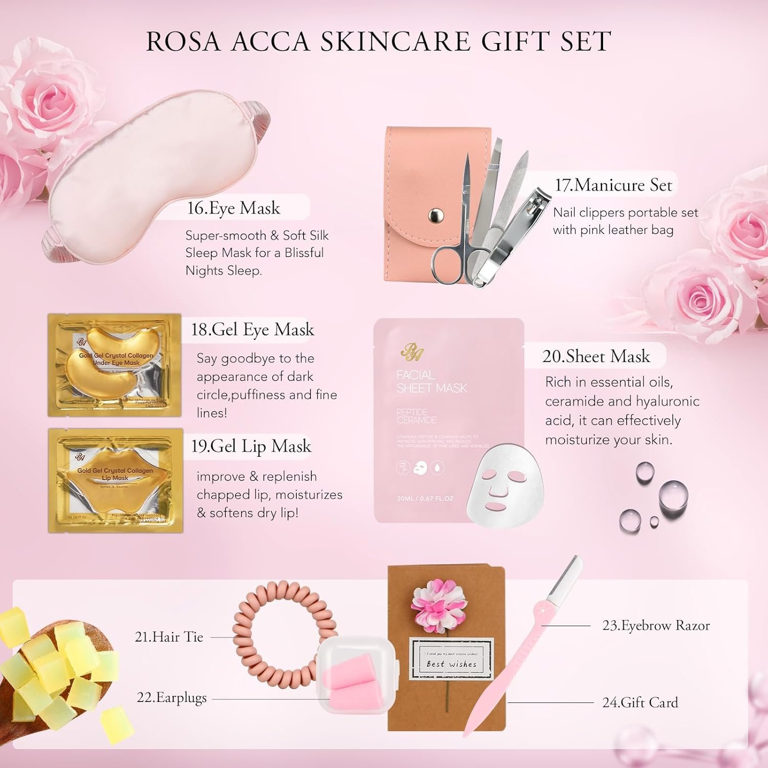 Gifts for Women, Birthday Gift for Women, 30pcs Rose Facial Skin Care Gifts Set, Thinking of You Gift, Spa Gifts Basket Set, Get Well Soon Gifts, Birthday, Christmas, Anniversary, Mothers Day, Wife - Image 8