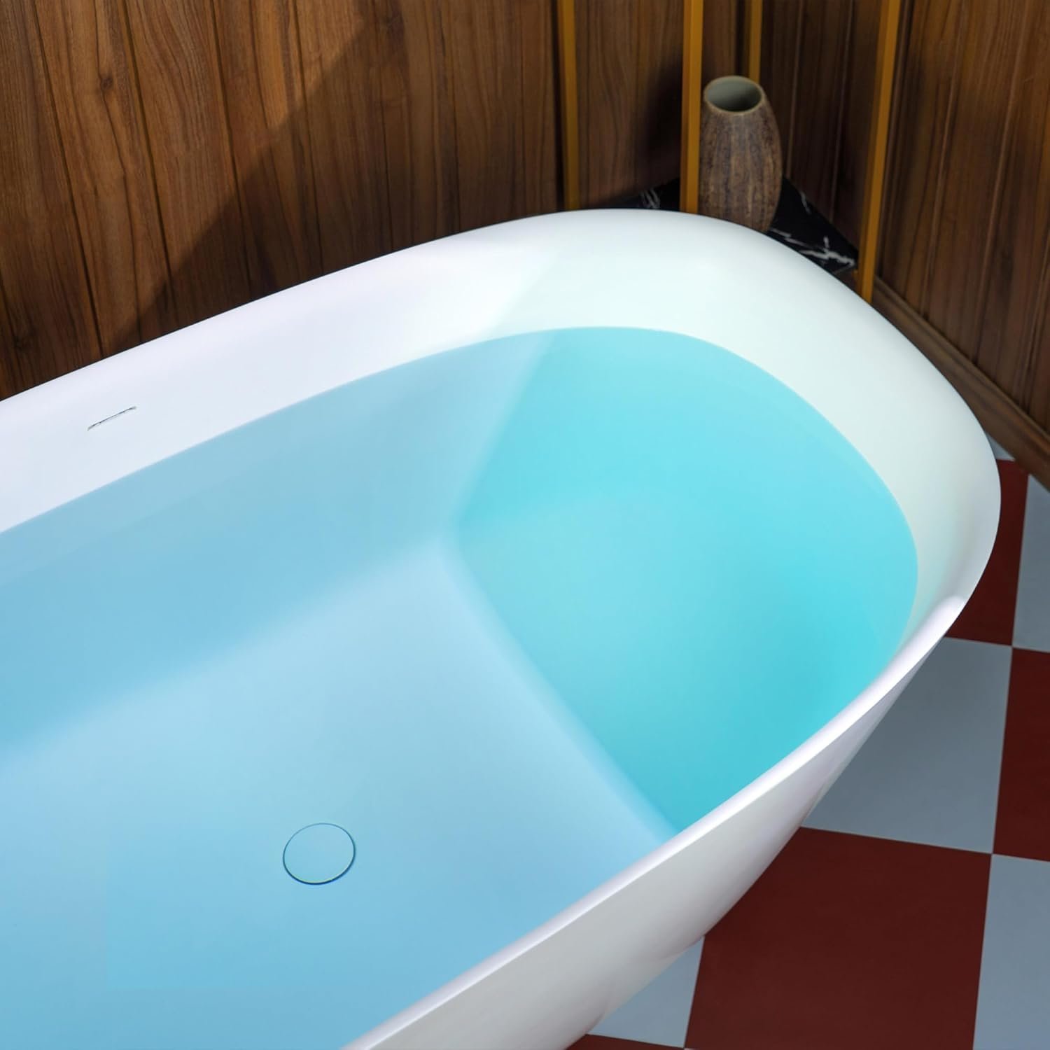 WOODBRIDGE 59" L x 32-5/8" W Luxury Contemporary Solid Surface Stone Resin Freestanding Bathtub in Matte White - Image 14