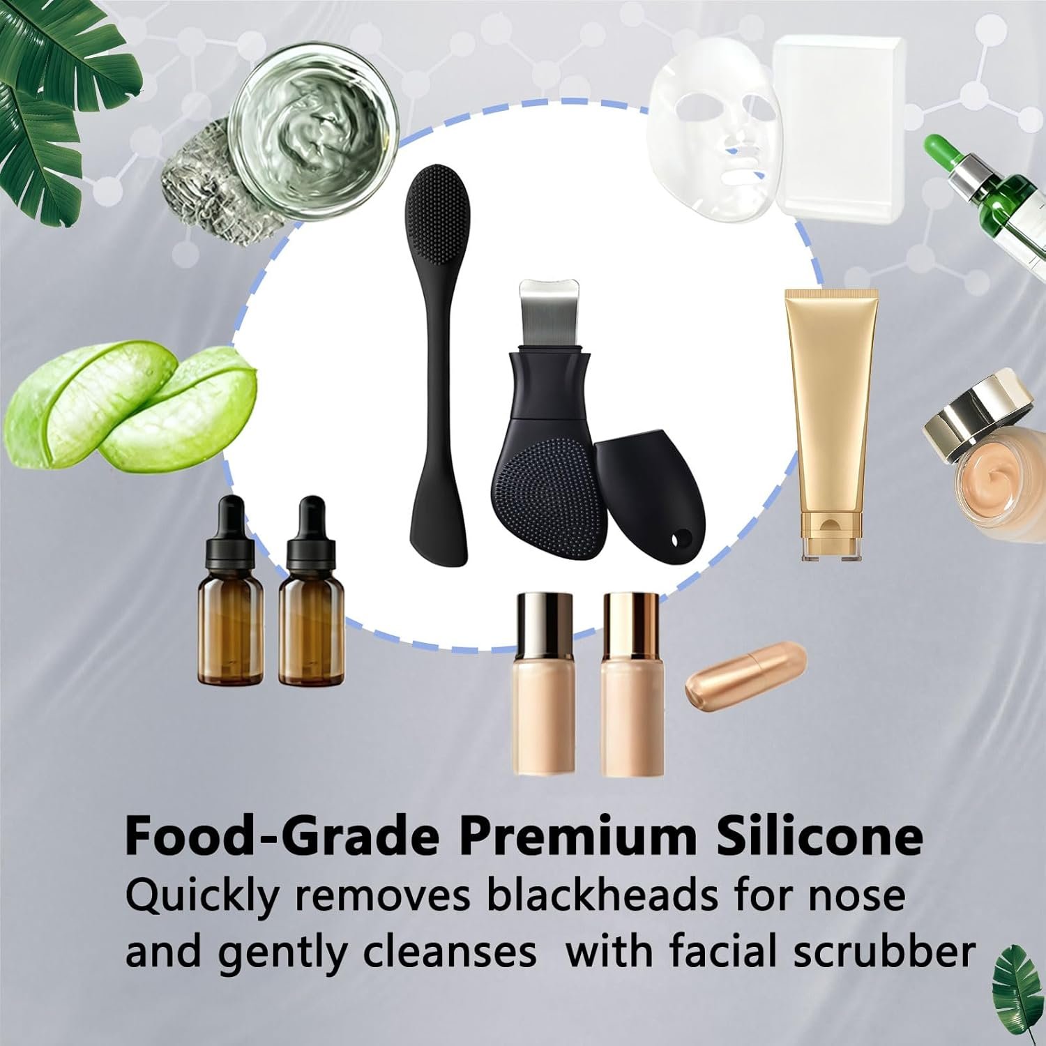 Silicone Face Scrubber Black Head Remover for Face- Appliances for Removing Make-up for Deep Cleansing Blackhead Remover Tools Face Spatula Makeup Removal Washing Brushes Pore Cleaner (Black) - Image 7