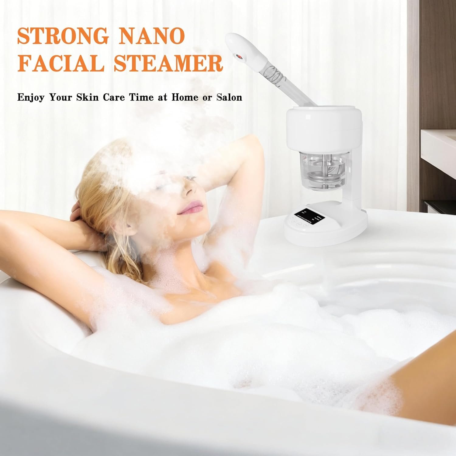 Nano Ionic Facial Steamer, 360° Rotatable Portable Mist Sprayer, Warm Mist Face Steamer for Pores Deep Cleansing Skin Moisturizing, Home SPA Facial Skin Care Device, White - Image 3