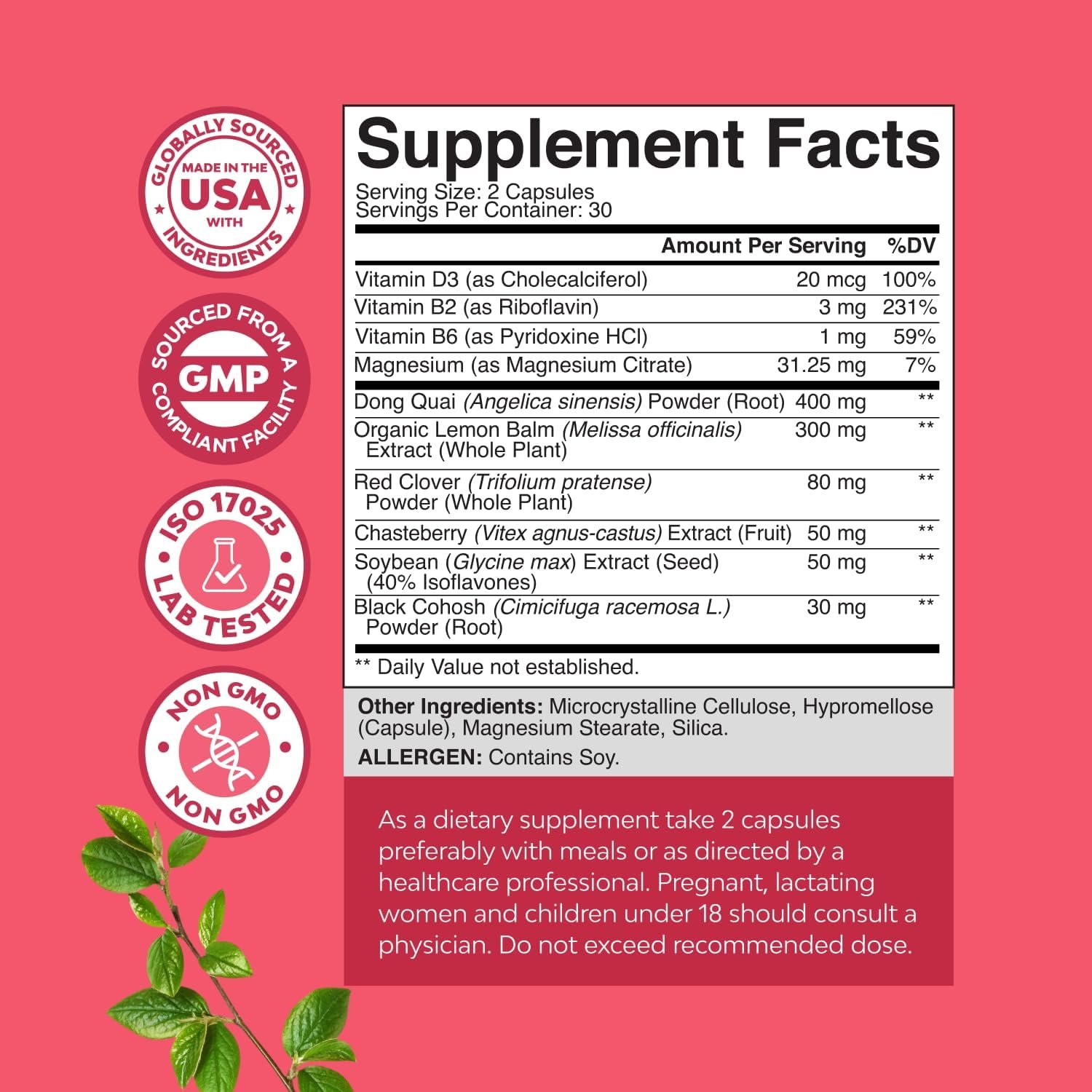 Natures Craft Complete Herbal Menopause Supplement for Women - Female Hormone Balance Capsules for Night Sweats Hot Flashes & Mood Swings with Dong Quai, Chaste Berry & Black Cohosh Root - 60 Count - Image 8