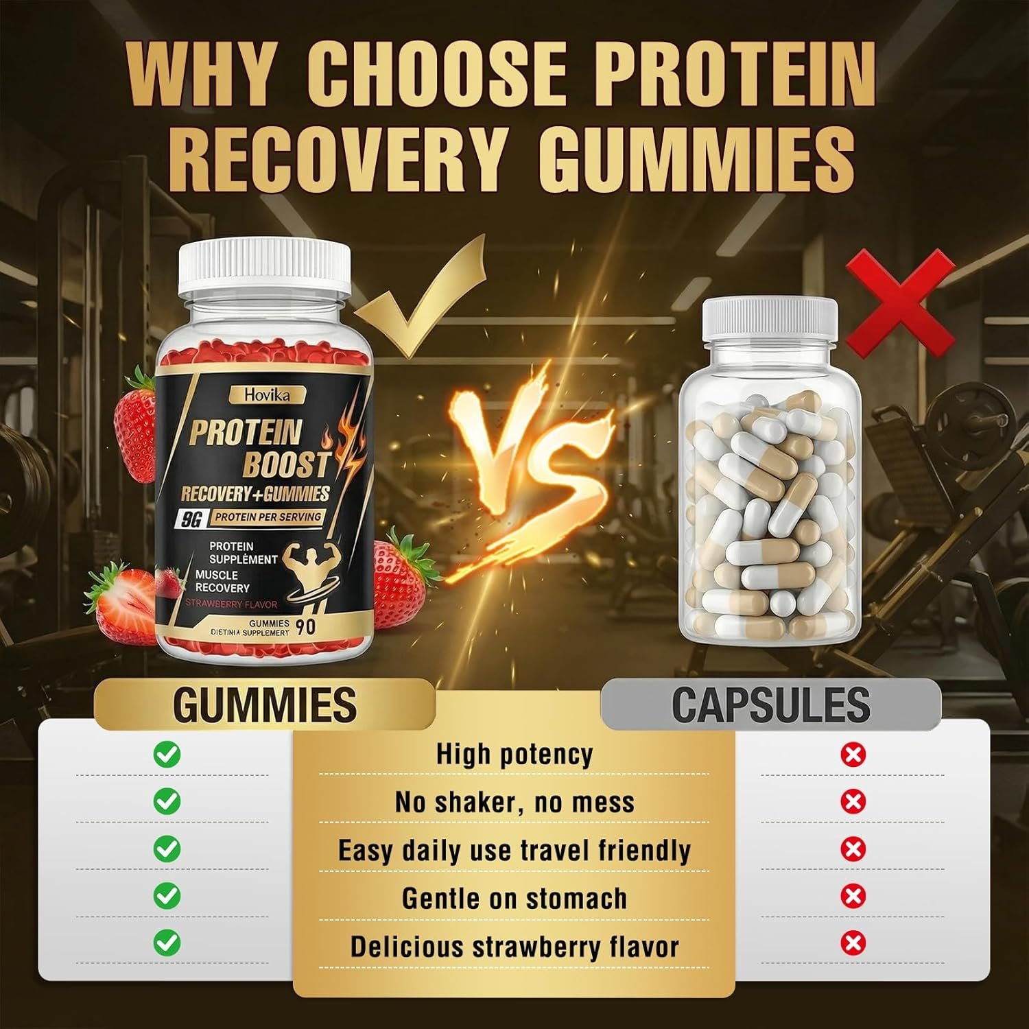 Whey Protein Gummies, 9g Protein per Serving, Easy to Take Snacks for Men & Women, Recovery + Supplement Gummies for Protein Boost, Muscle, Energy Support, Strawberry Flavor, 90 Gummies - Image 8
