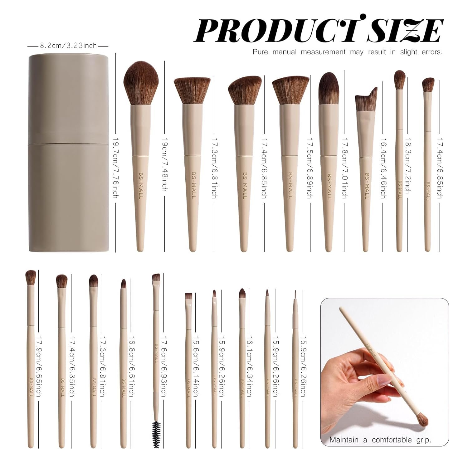 BS-MALL Professional Makeup Brush Set 18 Pcs Premium Synthetic Foundation Powder Concealers Eye Shadows Blush Makeup Brushes with Travel Case (Matte white beige) - Image 8
