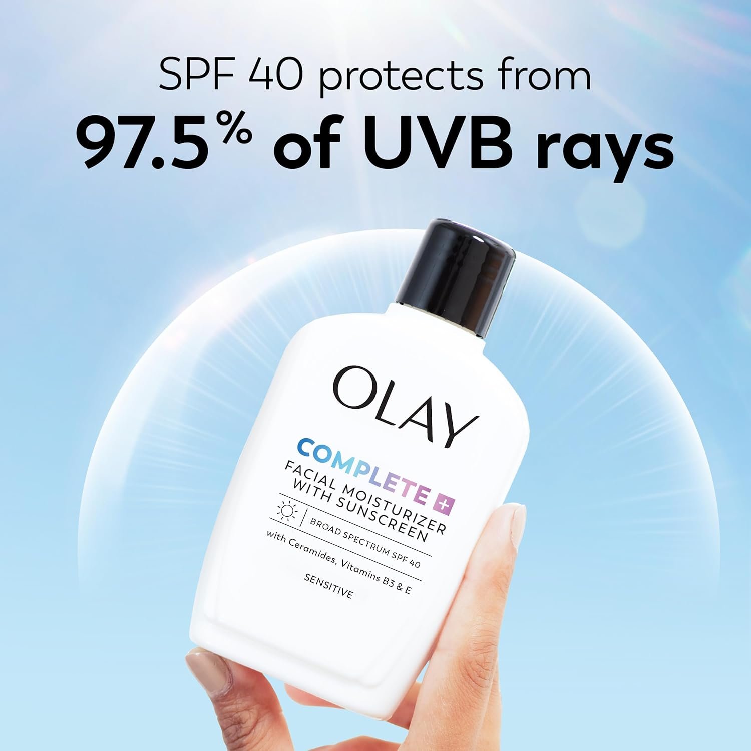 Olay Complete+ Face Moisturizer with Sunscreen SPF 40, For Sensitive Skin, Broad Spectrum Sun Protection, Fragrence-Free - No White Cast on All Tones, Nourishes Moisture Barrier - Ceramides, 6 Oz - Image 6