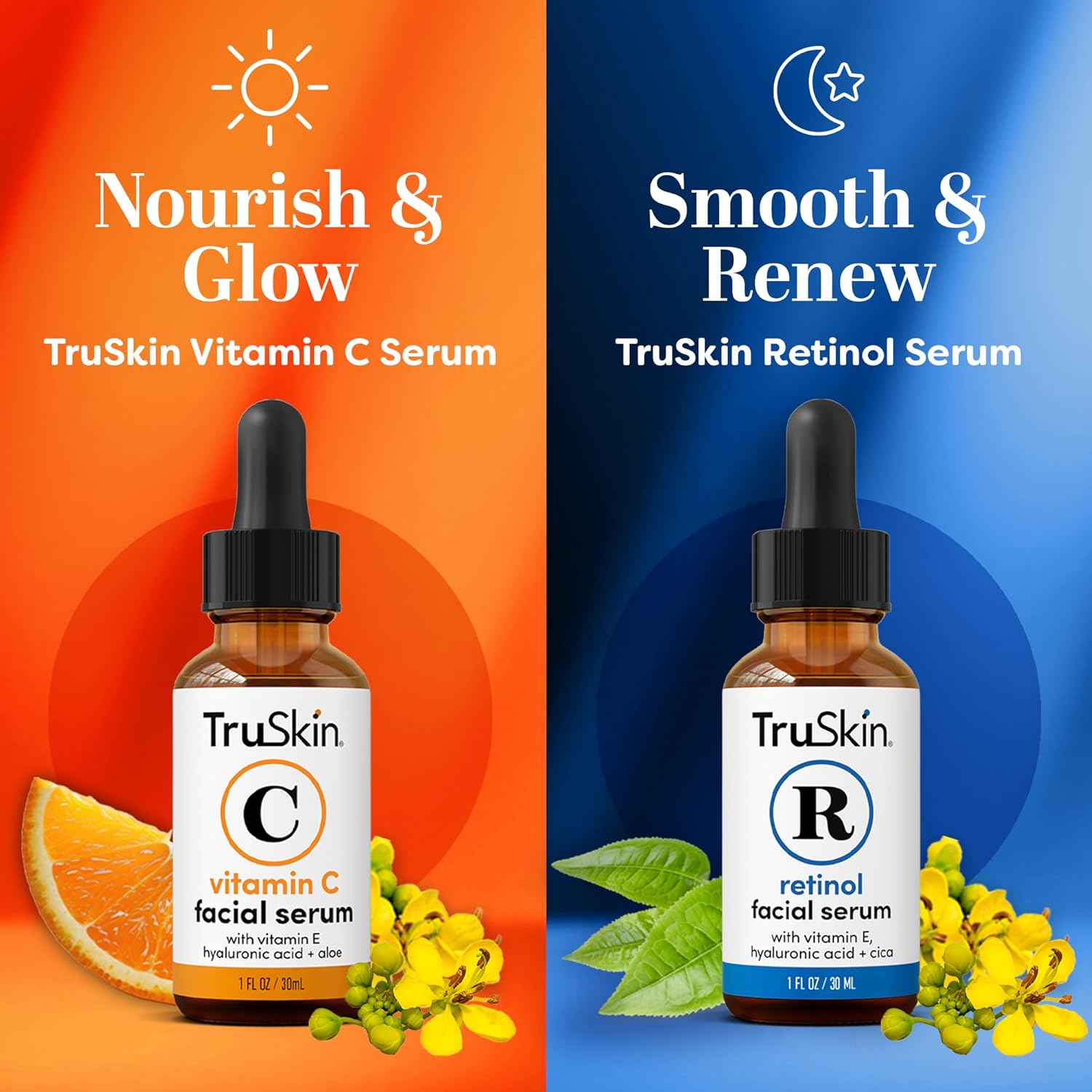 TruSkin Face Serum Duo - Vitamin C Serum & Retinol Serum for Face - AM & PM Anti Aging Skincare Routine - Brightening & Smoothing Facial Serums, 1 fl oz Each - Image 2