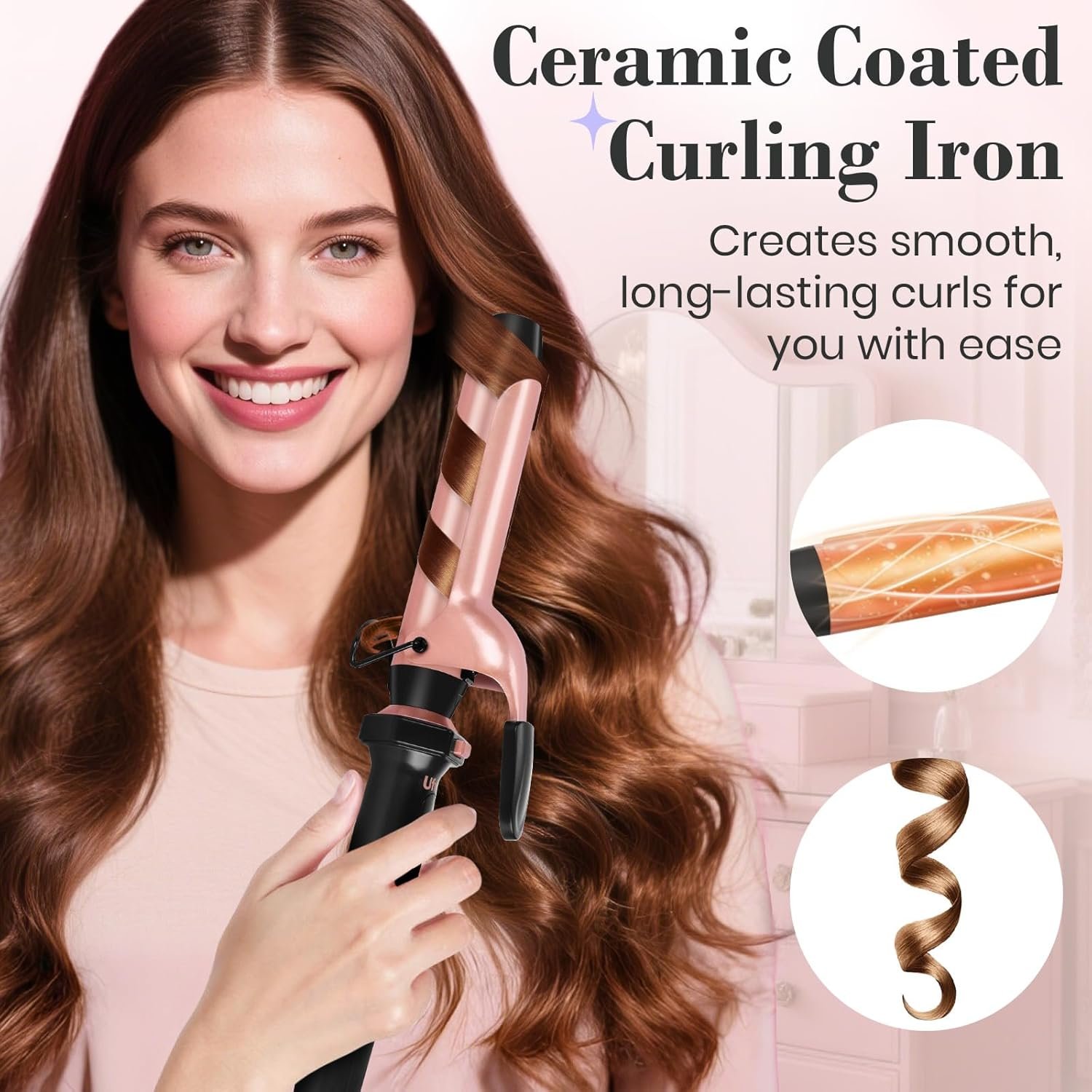 Ufree 3 in 1 Curling Iron, Curling Wand Set with Thermal Brush Flat Iron Hair Straightener, Dual Voltage Wand Curler, Instant Heat Up Hair Curler, Include Protective Glove 2 Clips, Gifts for Women - Image 5