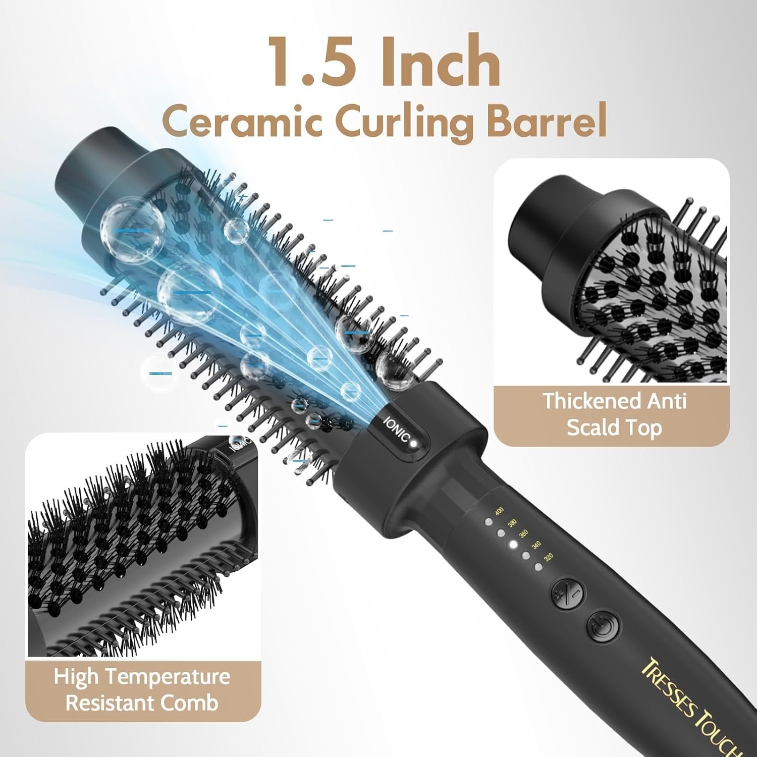 Thermal Brush 1.5 Inch, Heated Round Brush for Blowout Look, Negative Ion, 5 Temp Settings, Tourmaline Ceramic, Dual Voltage for Travel, Easy to Use, Less Damage, Makes Hair Shinier & Smoother - Image 3